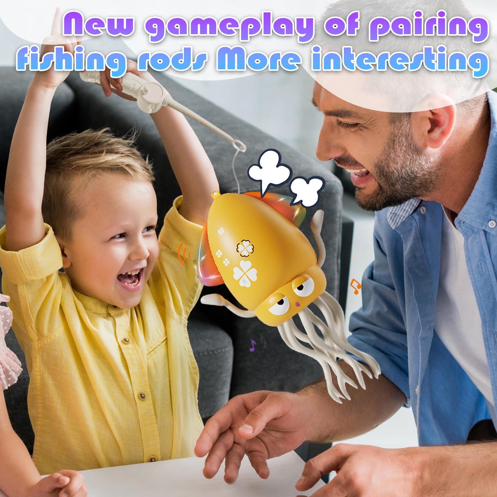 Uyapsen Electric Dancing Octopus Toy for Kids - Automatic Obstacle Avoidance, LED Lights & Music, Interactive Crawling Robot Toy for Toddlers, USB Rechargeable, Gift for Boys Girls (Yellow) 4