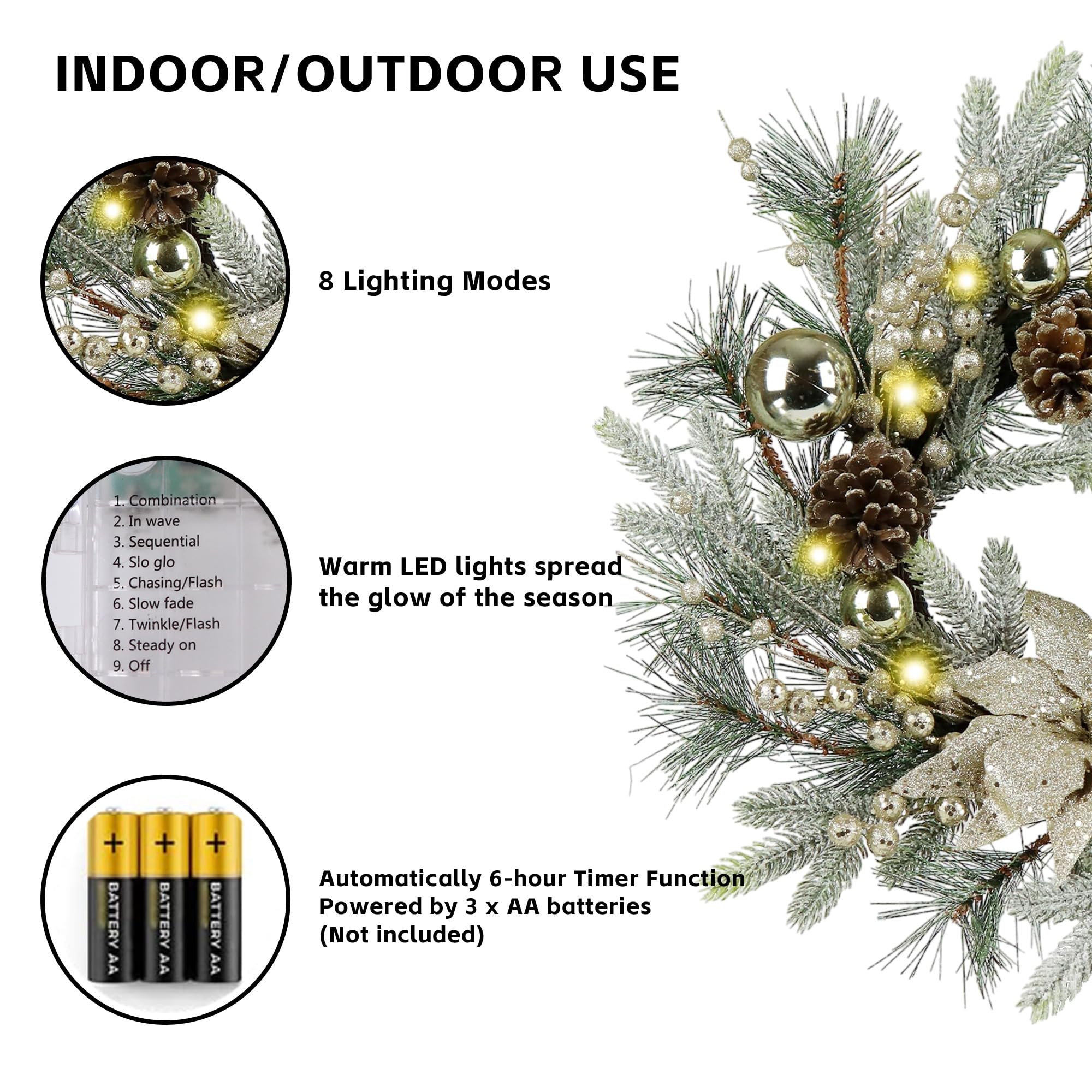 Amazon.co.jp: クリスマスリース 20インチ クリスマス フロントドア