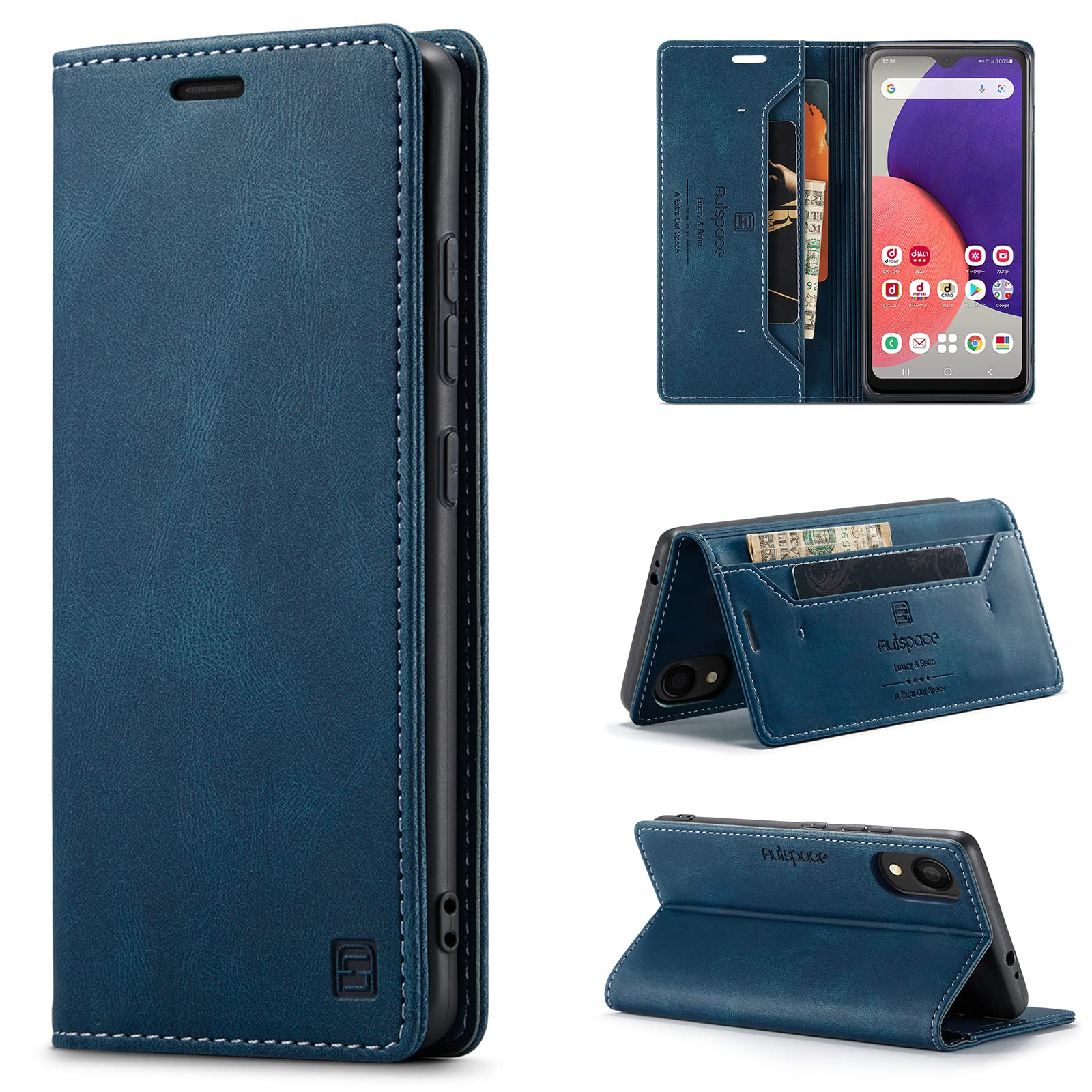 Galaxy A22 5G ケース 手帳型 SC-56B ケース 日本版 docomo 対応 サムスン ギャラクシー A22 ケース A22 5Gカバー galaxy SC56B ケース 携帯ケース case RFID 磁気防止 スキミング防止 スマホケース 肌触り良い マグネット式 スタンド機能 薄型 高質感 (Galaxy A22 5G SC-56B対応) ネイビー