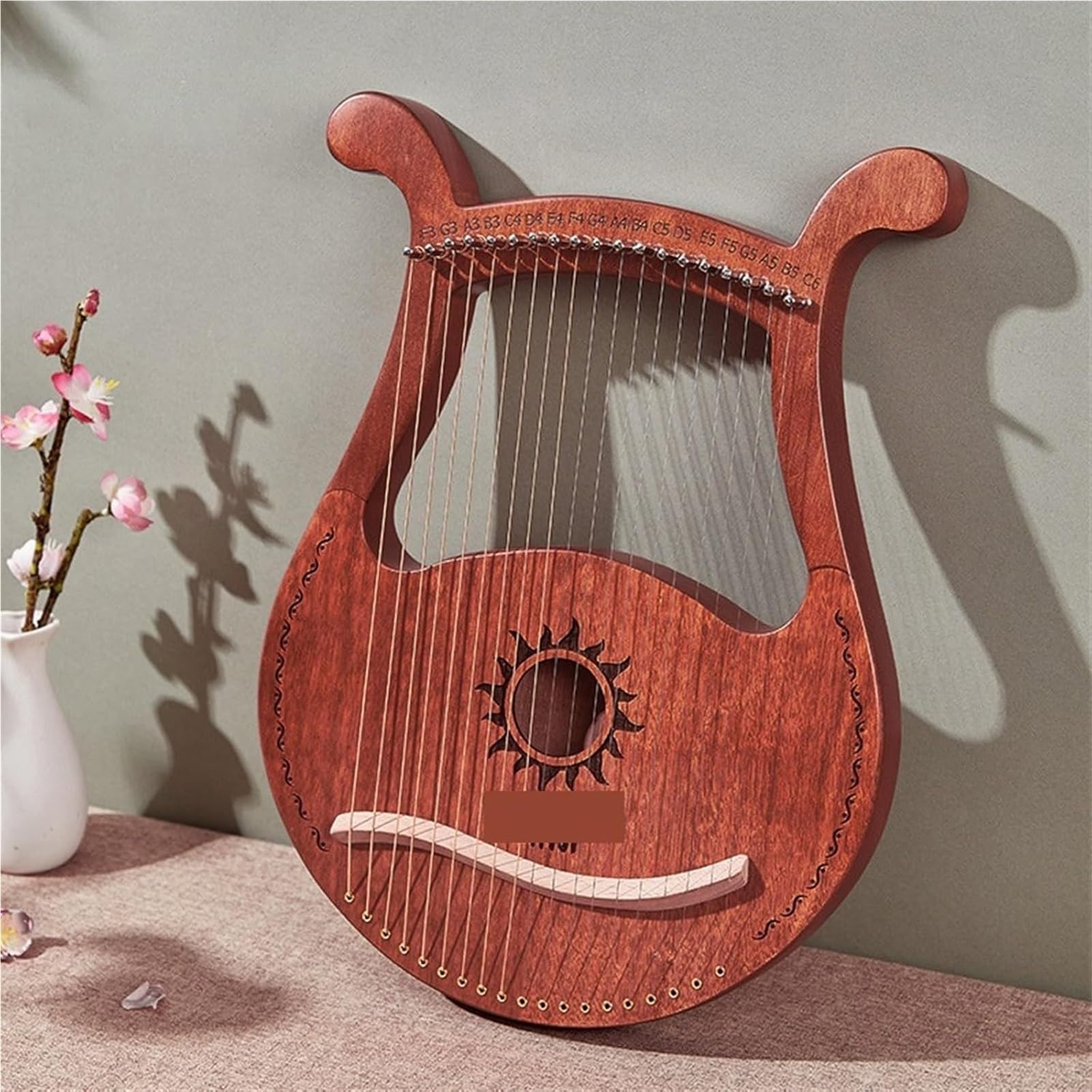 Lyra-Harfe, 19 Saiten, Harfenklavier, Mahagoni-Musikinstrument mit Stimmschlüssel, Ersatzsaitensatz, schwarzer Gigbag, Bedienungsanleitung(Walnut Color)