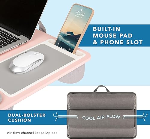 Miniatura 15 de LAPGEAR - Escritorio de regazo para oficina en casa con repisa para dispositivos, alfombrilla de mouse y soporte para teléfono, carbón plateado, se