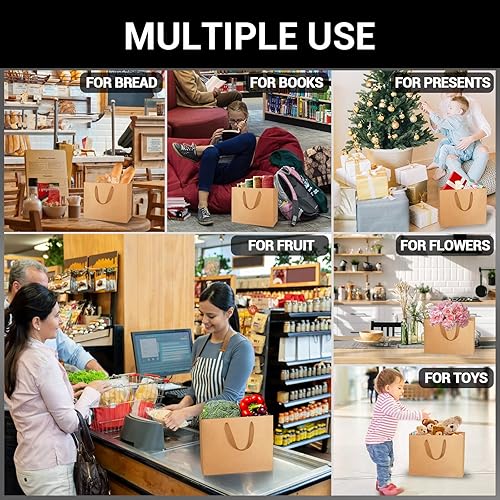 Miniatura 4 de EUSOAR Bolsas de papel de estraza pequeñas de 8.6 x 3.9 x 7 pulgadas a granel, bolsas resistentes para bodas, comestibles, boutique, venta al por