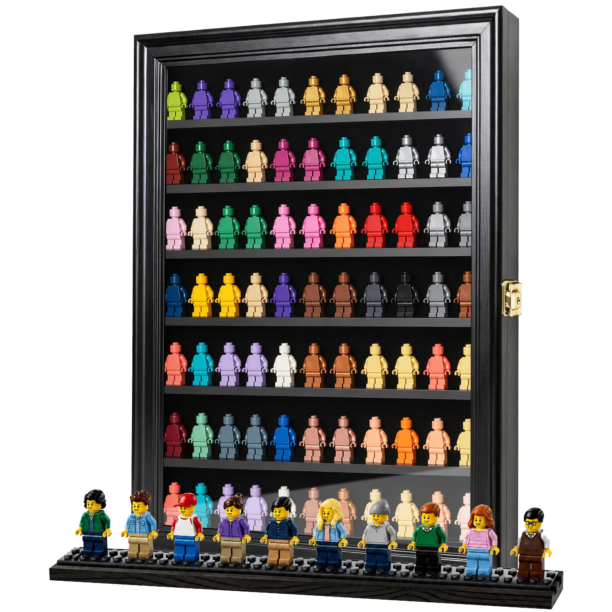 Minifigure Display Case - 7Tier Wall Mounted Building Block Toy Display Cabinet for Small Miniature Collectibles Display Case with UV Protection Anti Fade Function for Small Objects Lockalbe