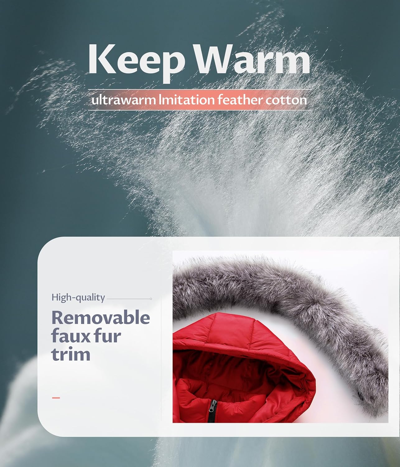 CREATMO US Women's Winter Snow Jacket Long Fur Puffer Coat With Removable Faux Fur Trim - Image 4