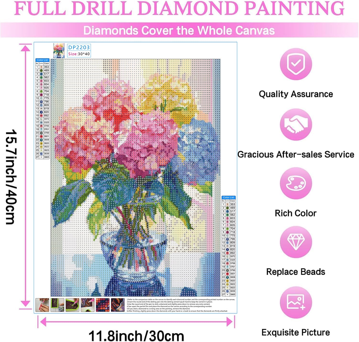 HKLIOPU Flowers Diamond Art Kits Adults,5D Diamond Painting Kits for Beginners Kids,Full Round Drill Gem Art Kits Crafts Home Decor 12x16Inch - Image 2