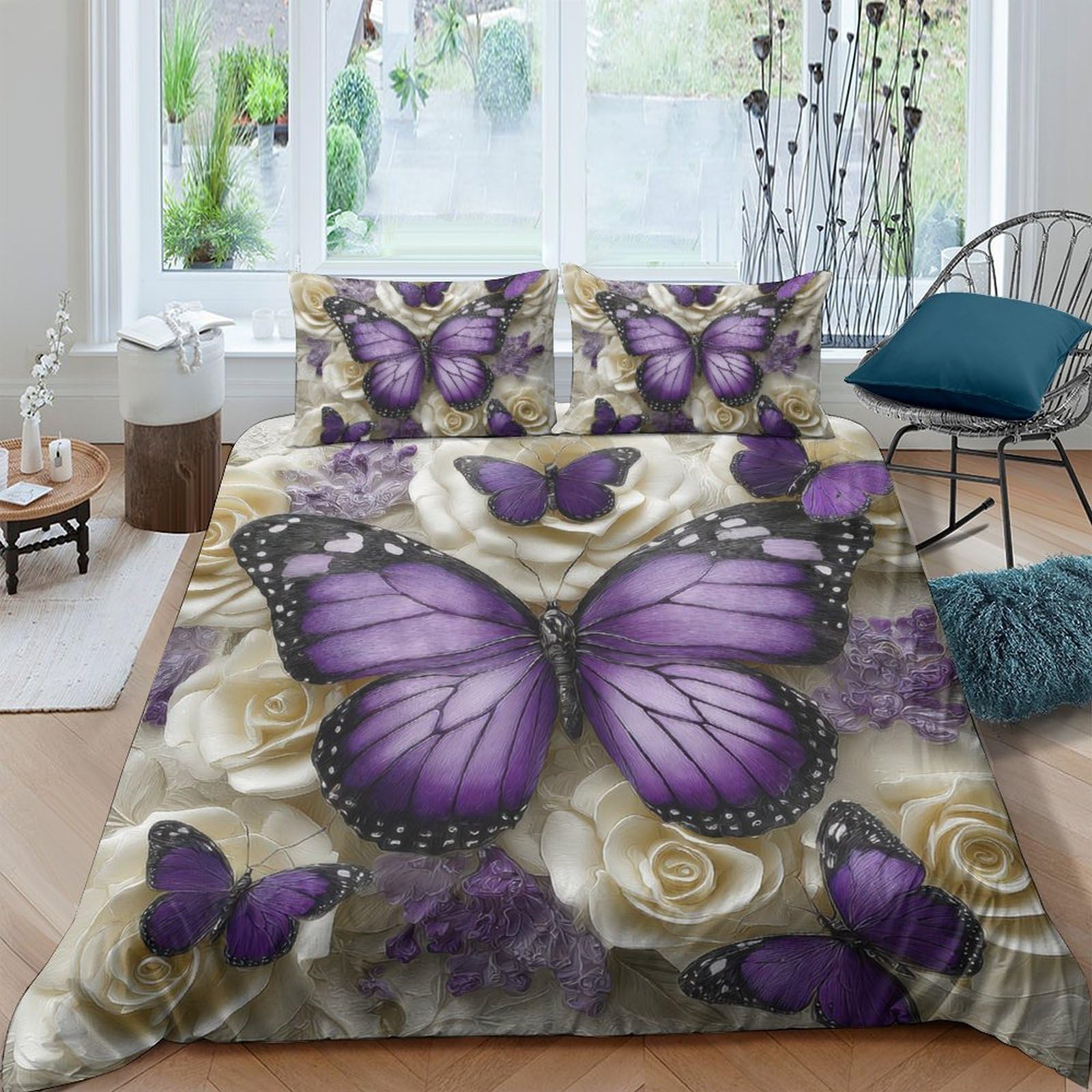 3D Printed Butterfly Duvet Cover, Microfiber Bedding Cover Hidden Zipper