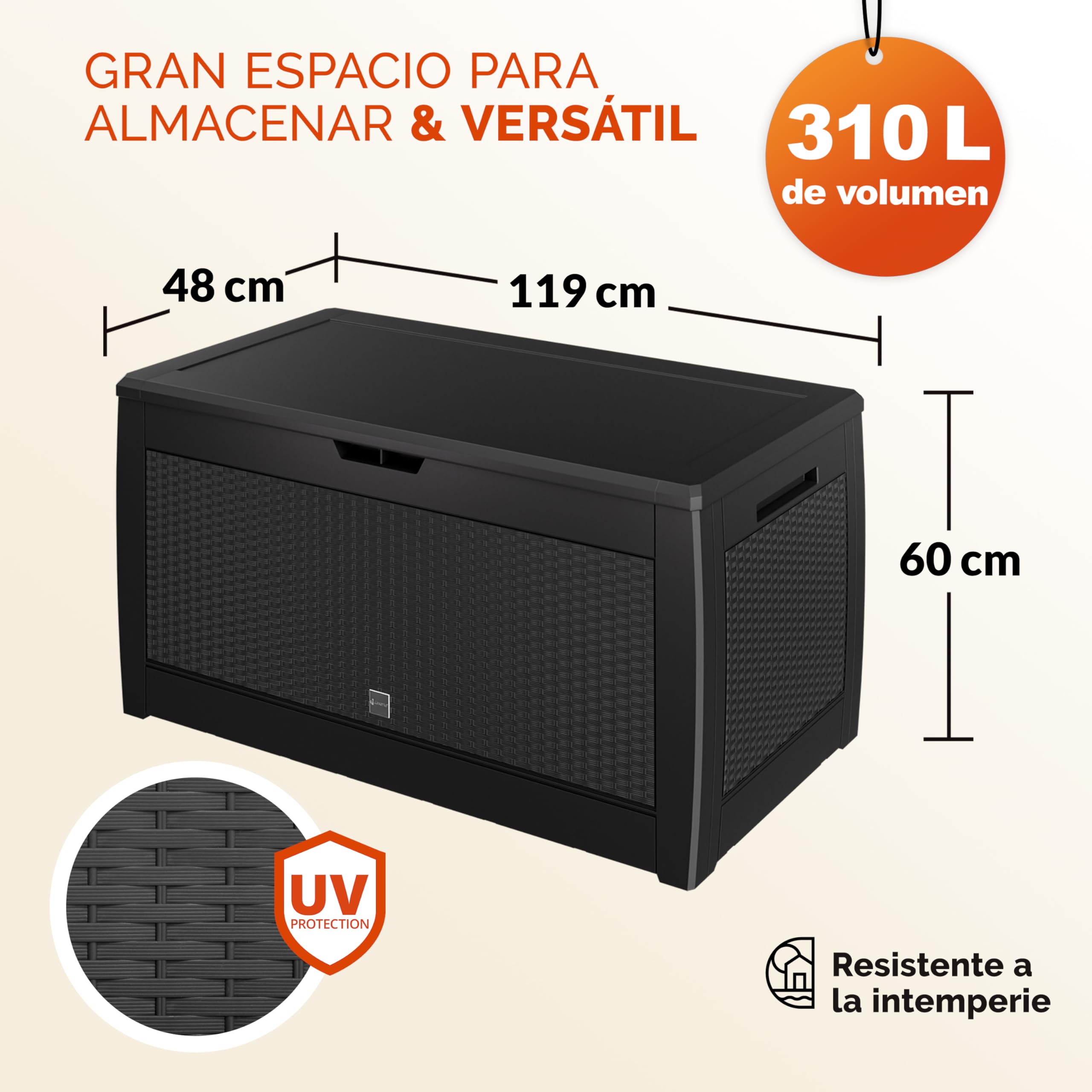 CASARIAŽ Arcón Jardín Exterior Baúl Almacenaje 310L con 4 Ruedas Asas Resistente Intemperie Rayos UV Caja Cojines 119x48x60cm Antracita