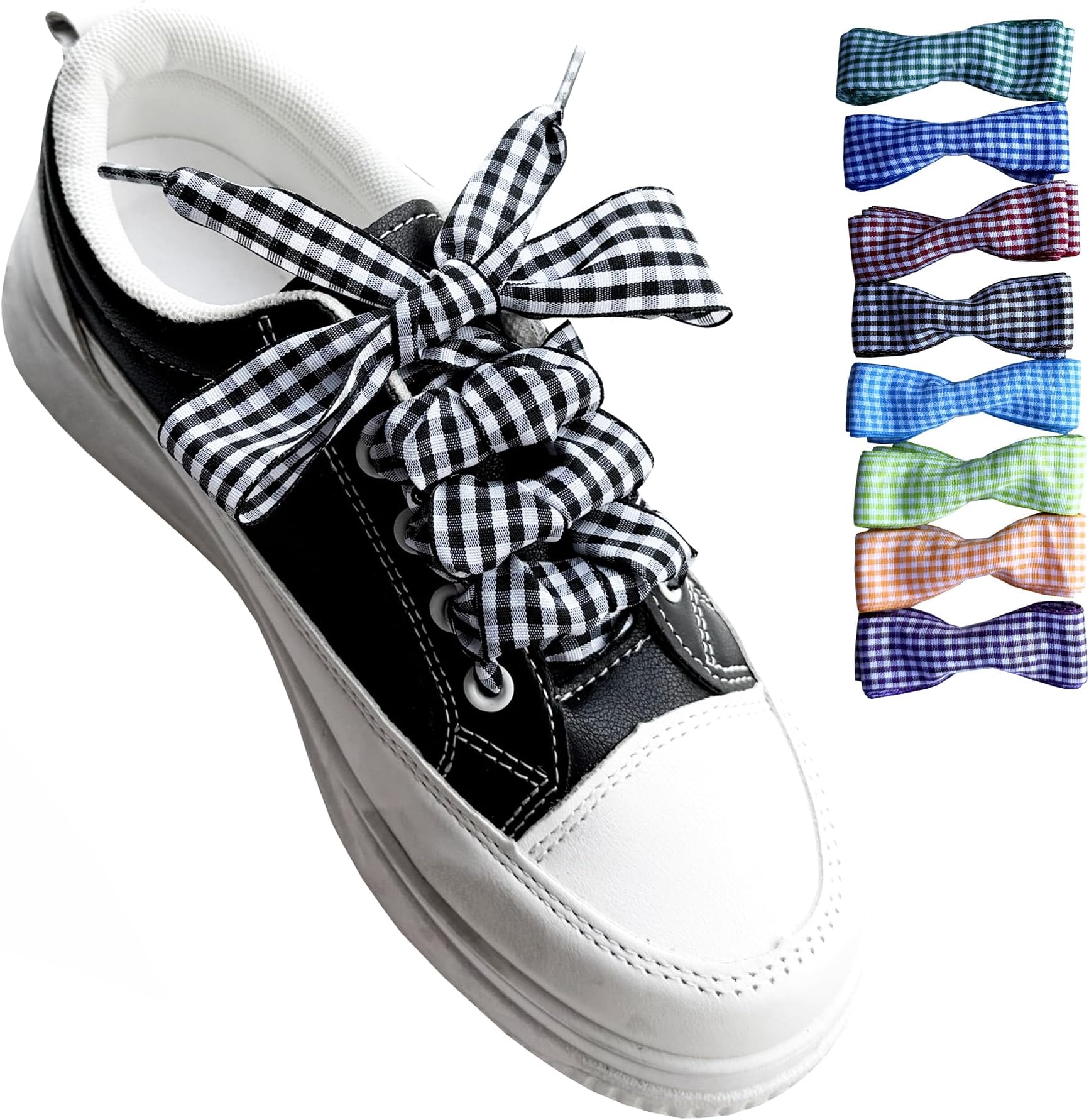1 Inch Wide Fantastic Flat Checkered Shoelaces Fabric Ribbon Plaid Shoe Laces for Sneaker Sport Shoes 47/55 Inch
