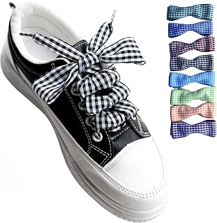 Goodlace Flat Checkered Shoelaces, Gingham Ribbon Shoe Laces | Flat Plaid Shoe Laces for Women Sneakers, 1 Inch Wide, Non-Stretch Nylon, Replacement for Canvas Boots, Gift Decorative Strap