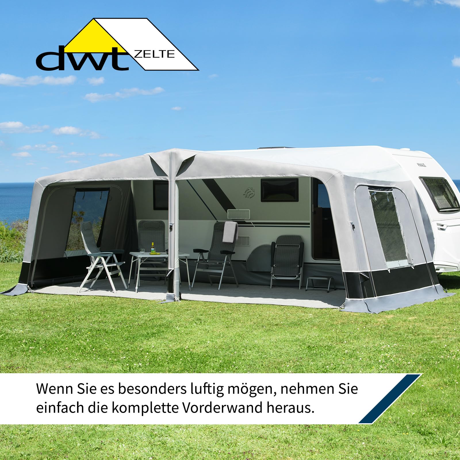 DWT - aufblasbares Vorzelt - Wohnwagen - Scala Air 250 - herausnehmbare Vorder- und Seitenwände - Ganzzelt 250 cm Tiefe - Air-In-System