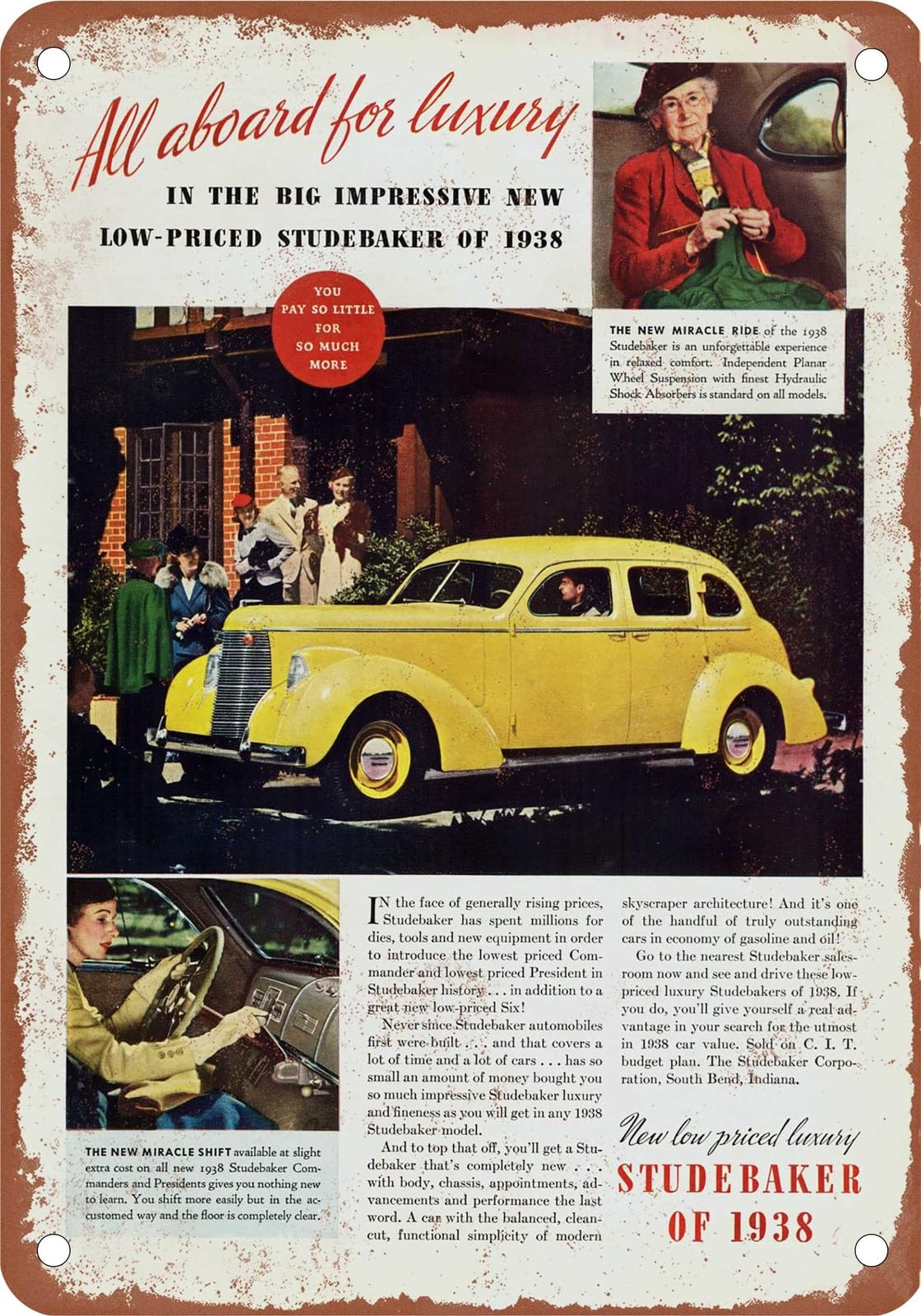 METAL SIGN - 1938 Studebaker Vintage Ad 02 - Old Retro Rusty Look home decor