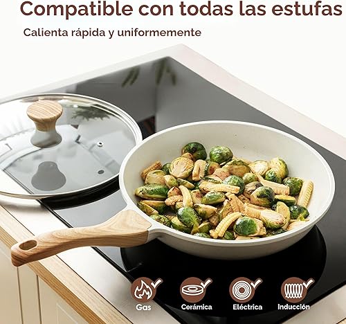 Miniatura 4 de SENSARTE Sartén antiadherente de cerámica con tapa, sartén para tortilla de 12.5 pulgadas, sartén para chefs saludables no tóxicos, sartén para