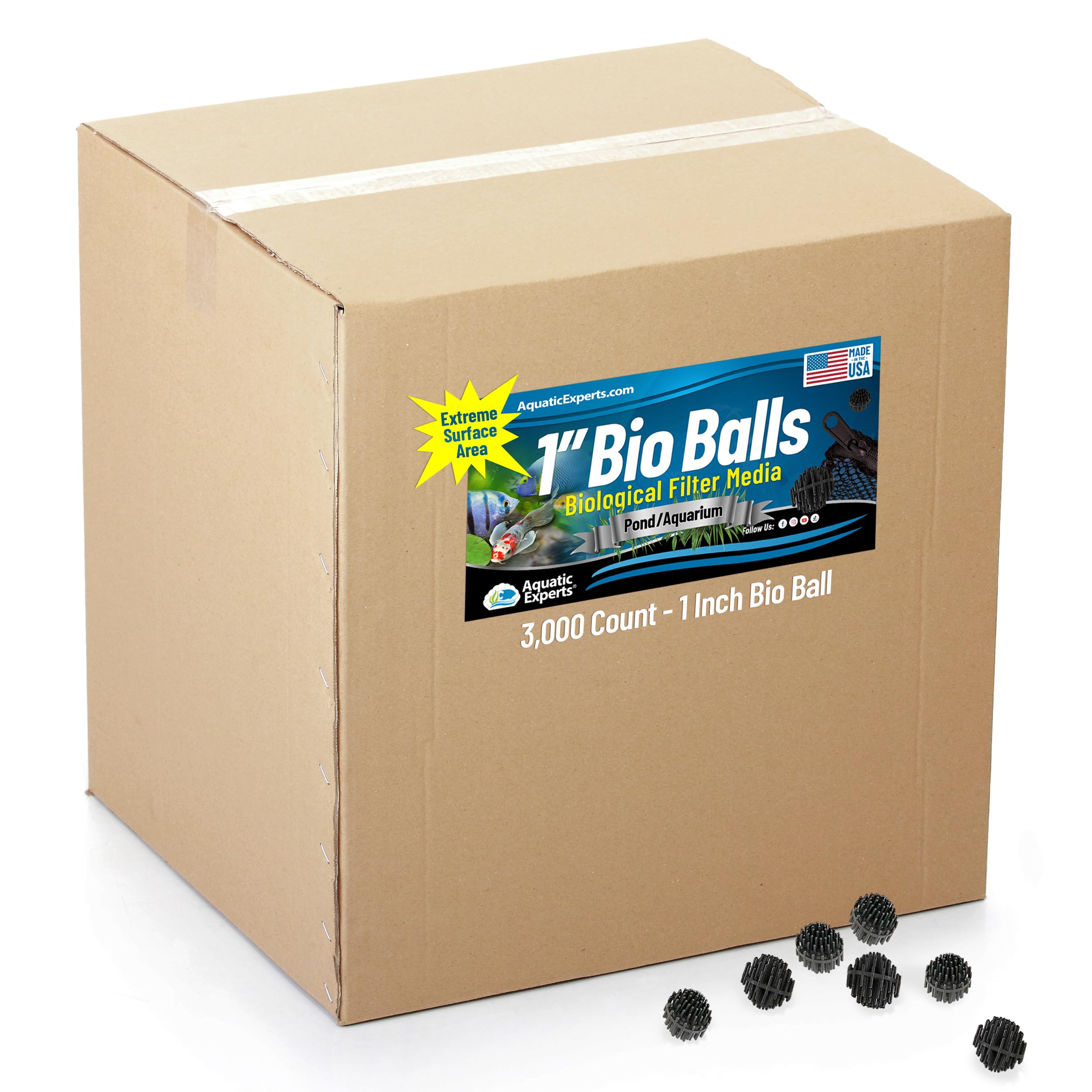 Aquatic Experts Bio Balls Filter Media, 1 Inch Small Bio Ball for Ponds and Aquarium Filters, Perfect Aquarium Filter Media, Made in The USA, (3000 Count Bulk)