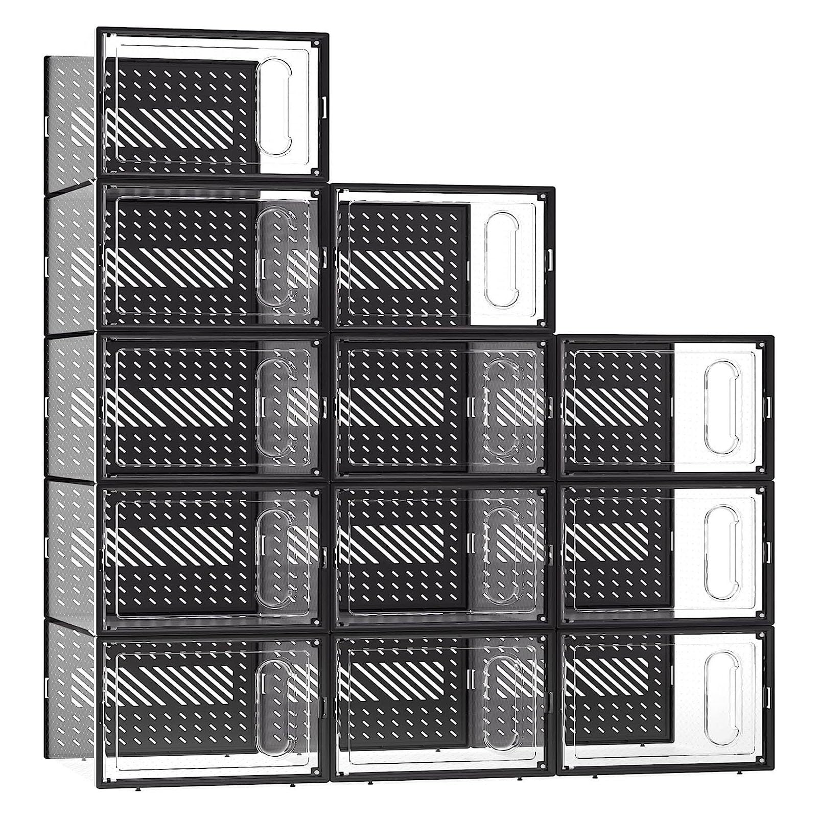 SEAFRONT Duży Organizer do Przechowywania Butów, Przezroczyste Plastikowe Pudełko na Buty z ABS PP, z Drzwiczkami Magnetycznymi, 13,19 X 9,84 X 7,28 Cala, Przezroczysta Gablota na Tenisówki do Szafki