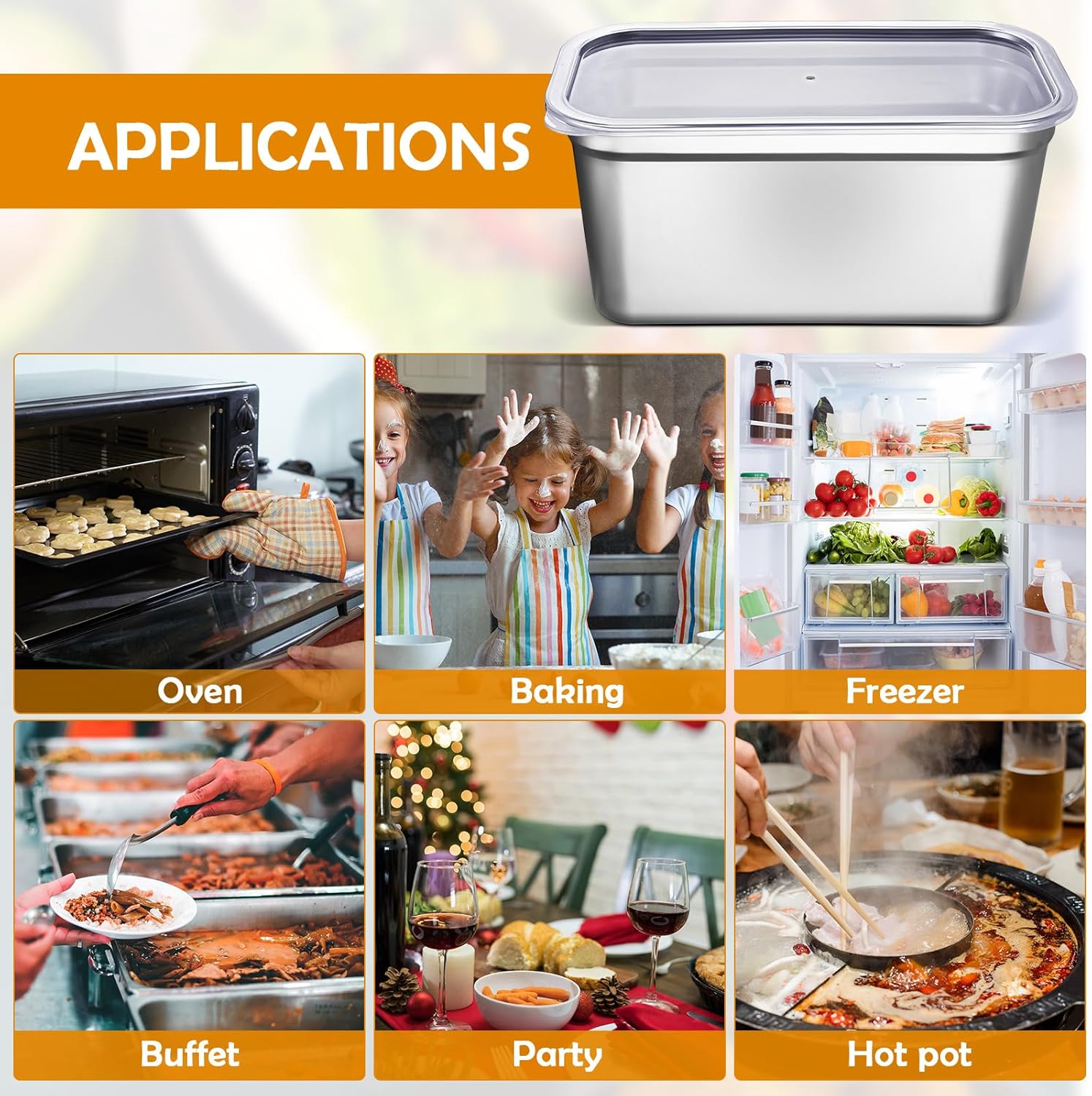 9 Pcs Stainless Steel Food Storage Containers with Lids 1/3 Size Hotel Pans Steam Table Pan Metal Meal Food Containers for Restaurant Stackable Kitchen Freezer Buffet, 2.5/4/6 Inch Deep - Image 7