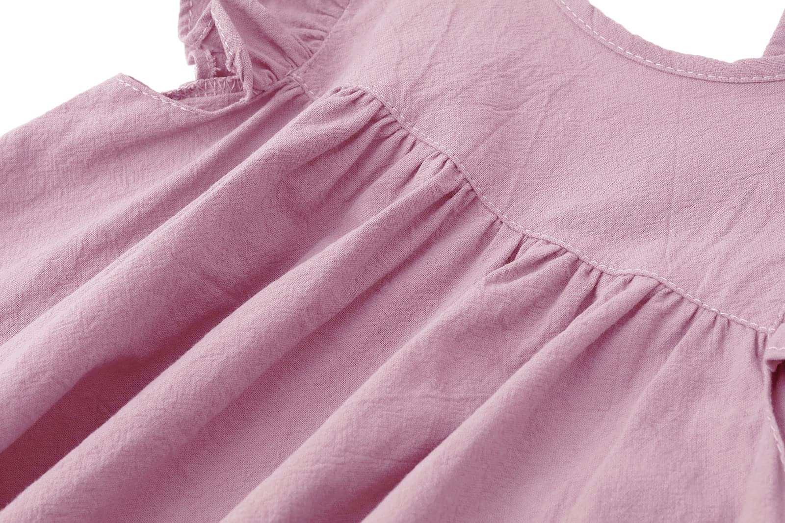 Vestido casual de algodón y lino con volantes, sin mangas, para niña, para verano, playa