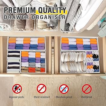 MINGLITAI Set 6 Organizer Per Cassetti - Divisori Pieghevoli Per Biancheria Intima, Calze E Cravatte. Grigio, Misure Varie. Ordine E Risparmio Di Spazio!