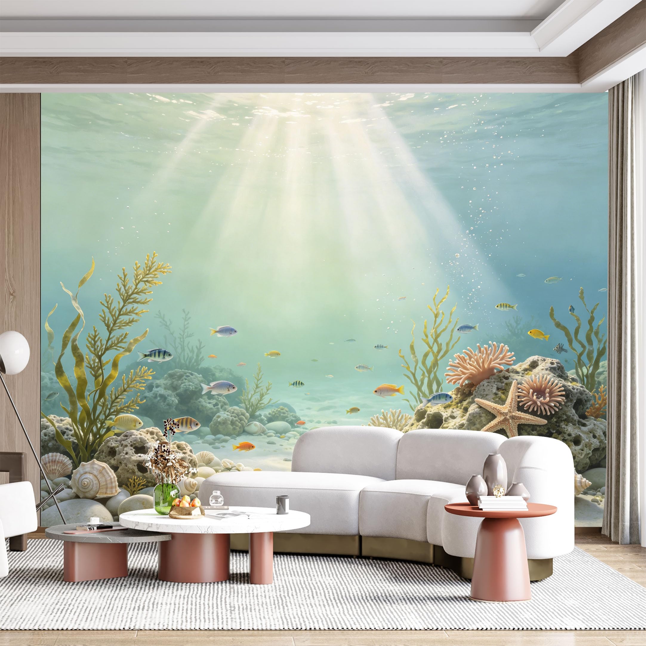 Custom Size Wall Mural Underwater Marine Life Tropical Fish Coral Reef Seascape SelfAdhesive Wall Fabric Removable for Home Office Decor