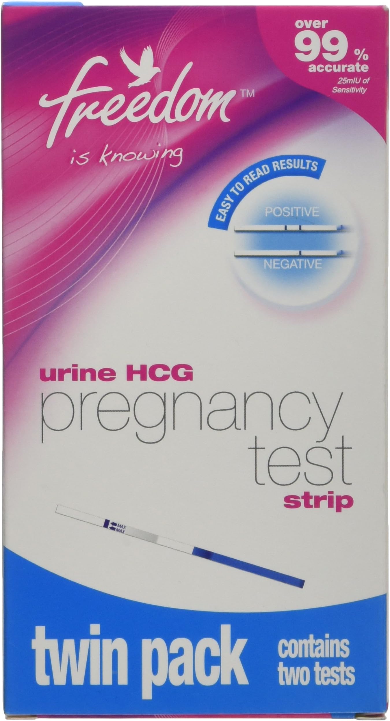 Freedom Urine HCG Home Pregnancy Test Strip - Pack of 2 x 10