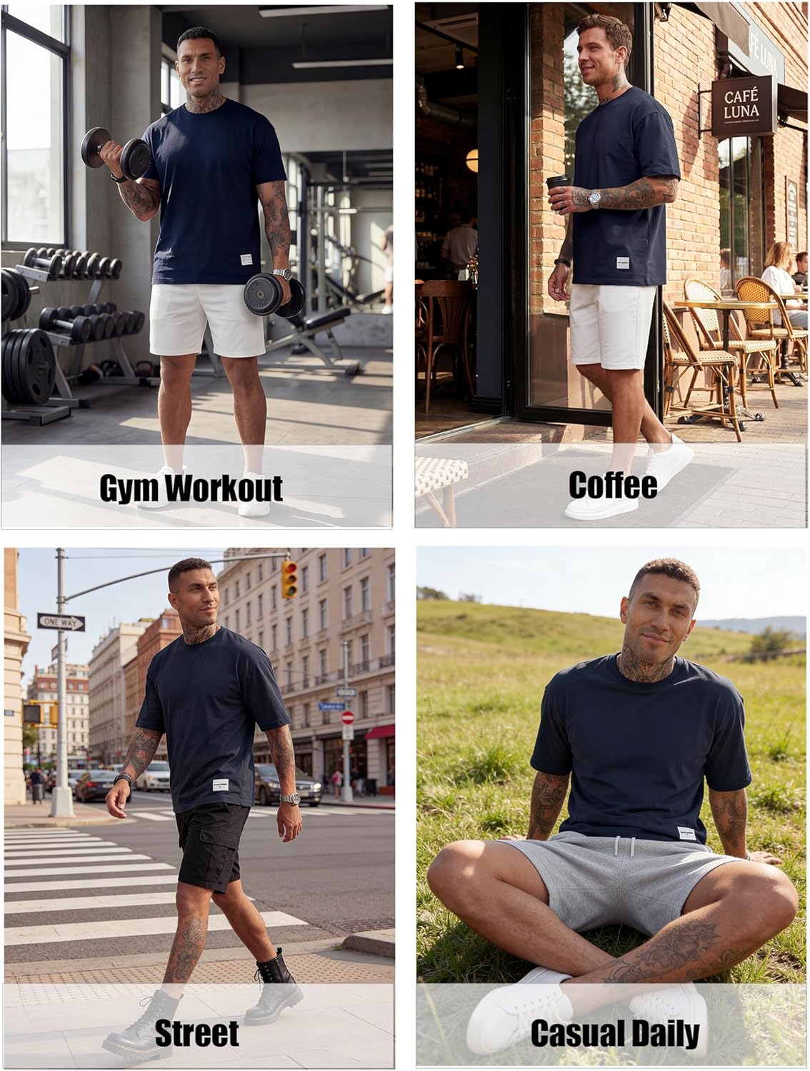 Men's Fashion Oversized T-Shirts Short Sleeve Workout Crew Neck Casual Tshirts Loose Fit Athletic Gym Basic Tee Tops