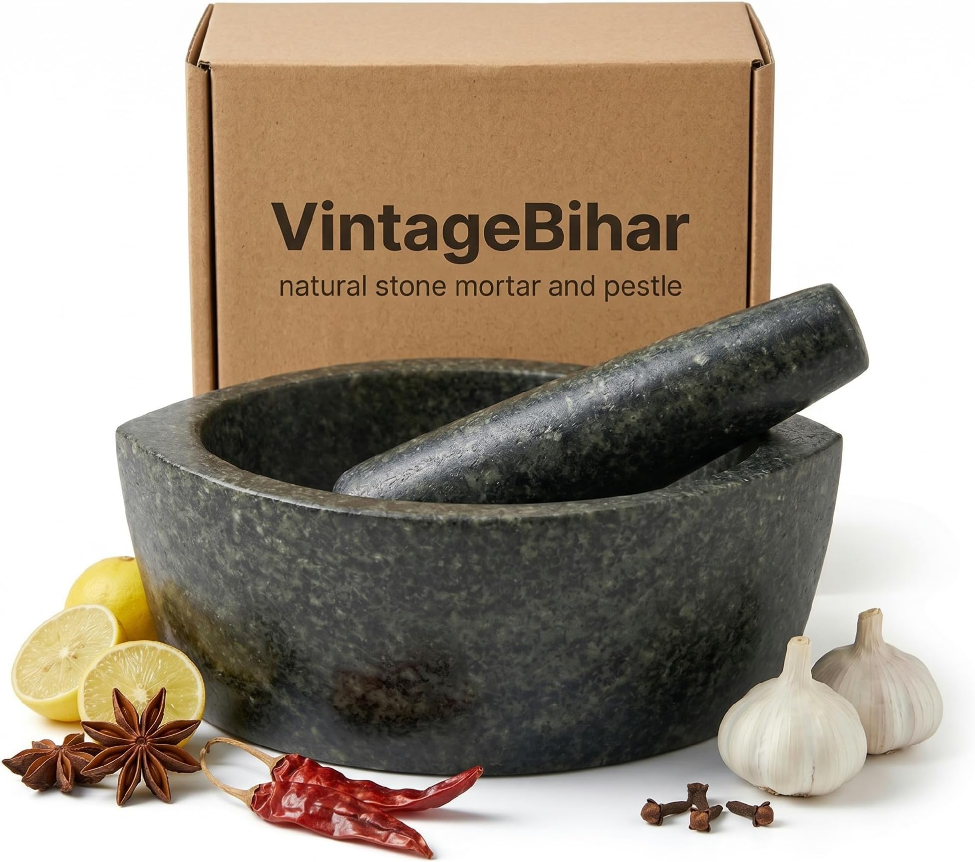 Tamda Stone Mortar and Pestle for Kitchen 14 Inch Boat Shape Silbatta Khalbatta Grinding Stone for Chutney Masala Spices and Herbs 16 Kg