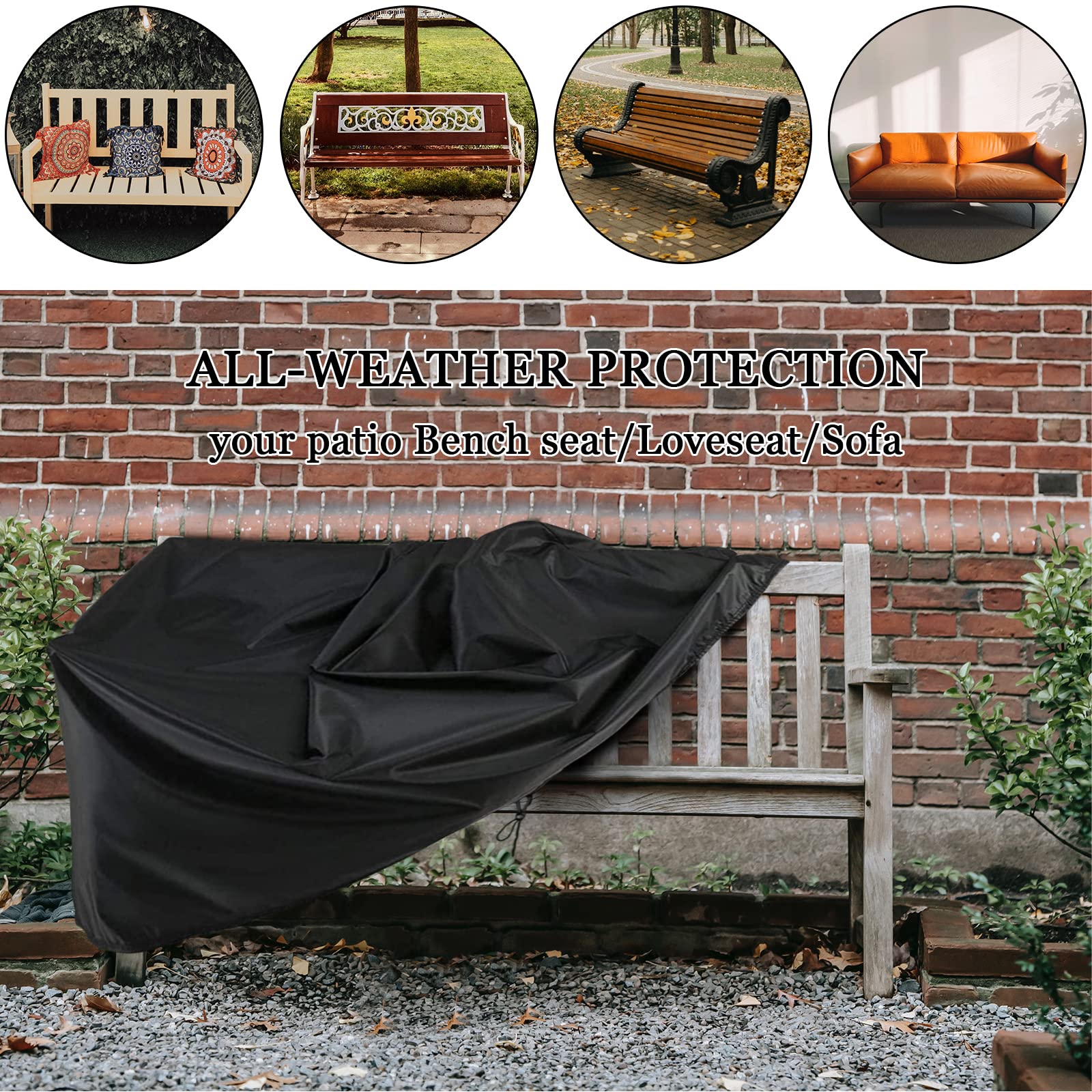 RICHIE 4-Sitzer Sofabezug, Gartenbank Schonbezug Wasserdicht Winddicht Anti-UV Reißfest, 420D Oxford Stoff Gartenbezug Outdoor Terrassenbank 193 x 66 x 63/89 cm, Schwarz