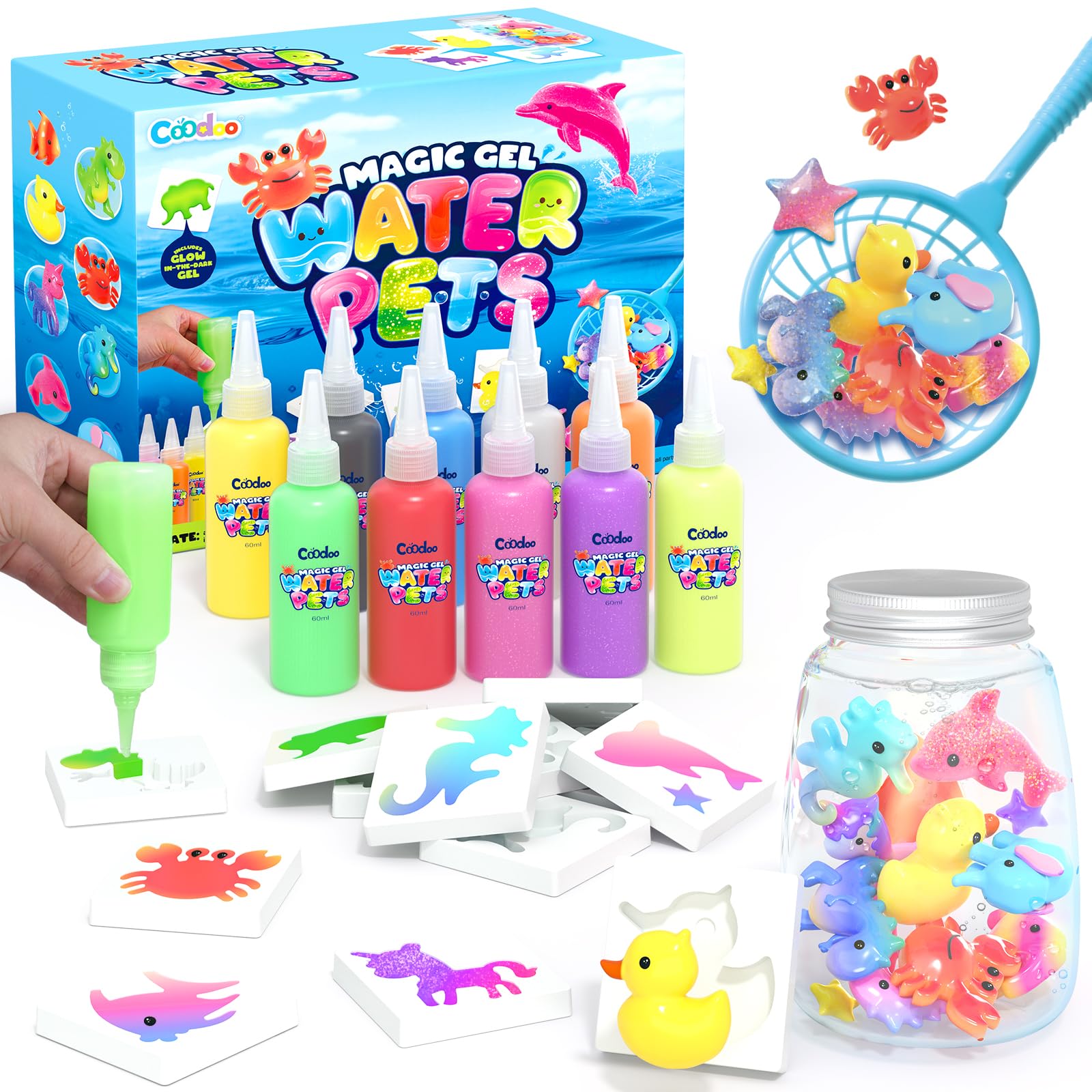 Magic Water Elf Toy Craft Kits for Kids, DIY Your Own Aqua Fairy Water Pets & Squishy Maker Toys with 10 Magic Gels and 8 Molds, Art Supplies Arts and Crafts for Kids Boys and Girls Ages 4-8 6-8
