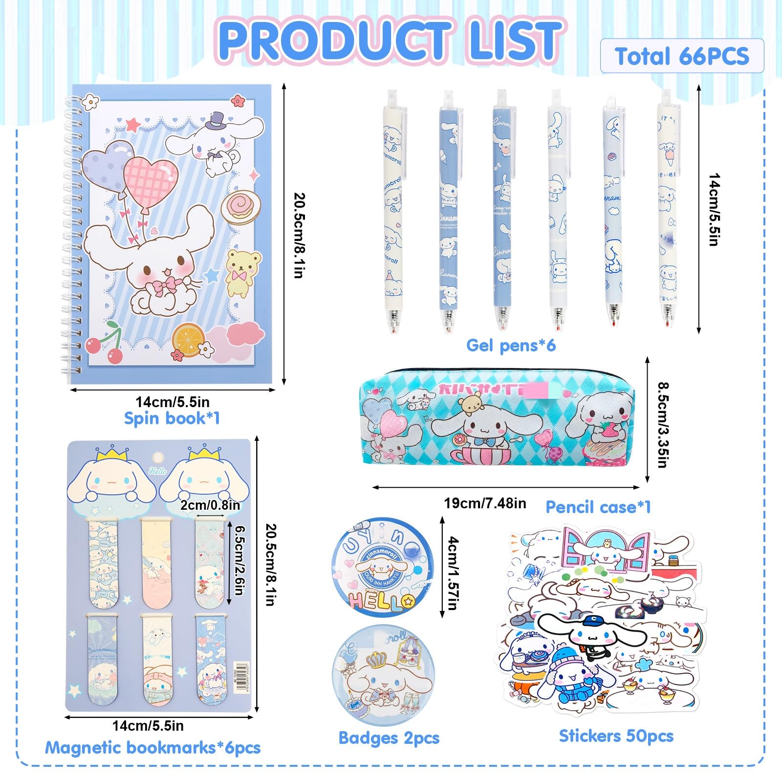 Stationery Set School Supplies Girls- Blue Cartoon Stationary Including Pencil Case Ink Pens Notebook Bookmark Badge Stickers Cute Stationery Supplies Back to School Gift for School Season Boys Kids - Image 3