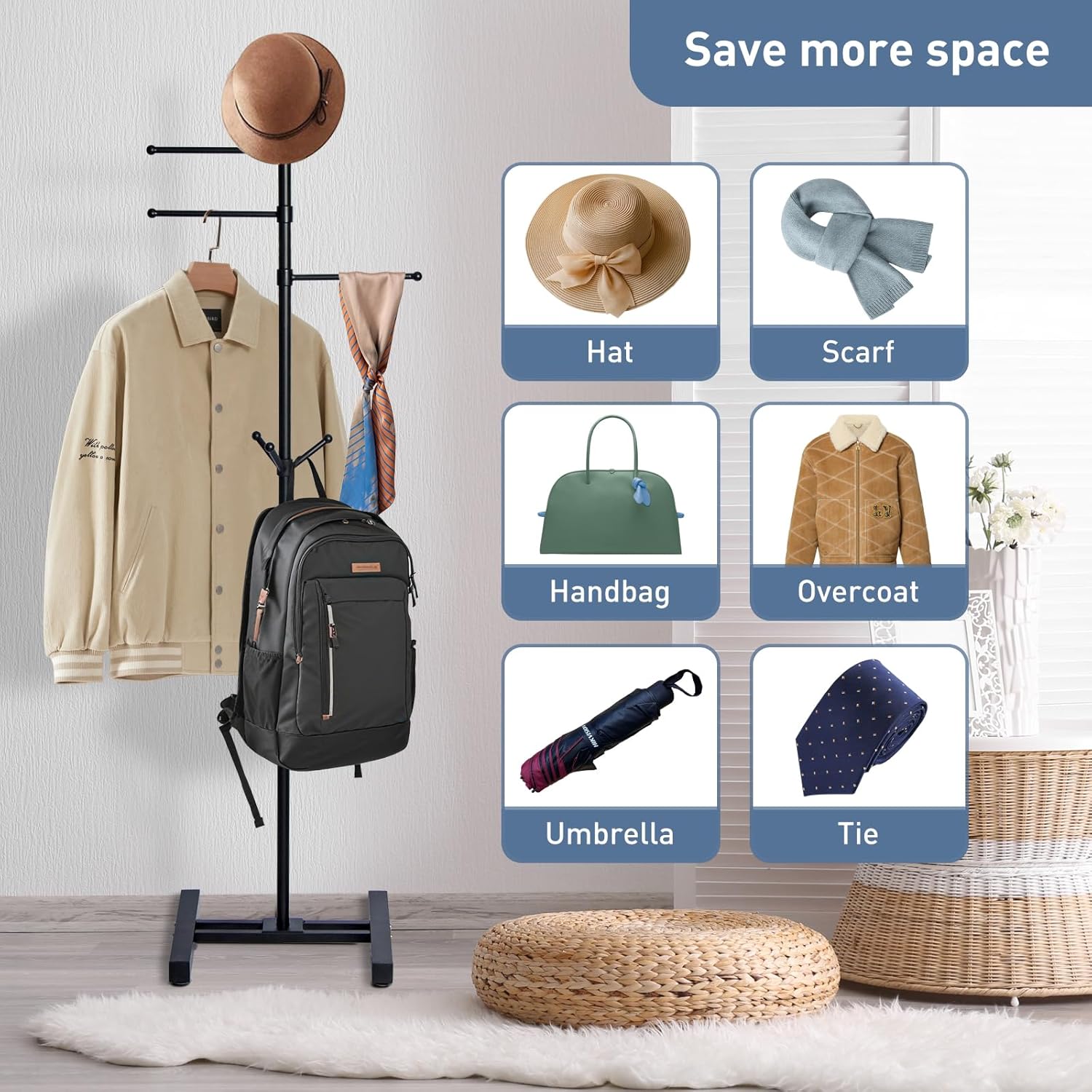 Metal Coat Rack Freestanding heavy duty,modern coat rack Sturdy Coat Tree Stand,3 straight arm, it can be used to hang wallets, clothes and hats for entrance halls, living rooms, bedrooms and offices.