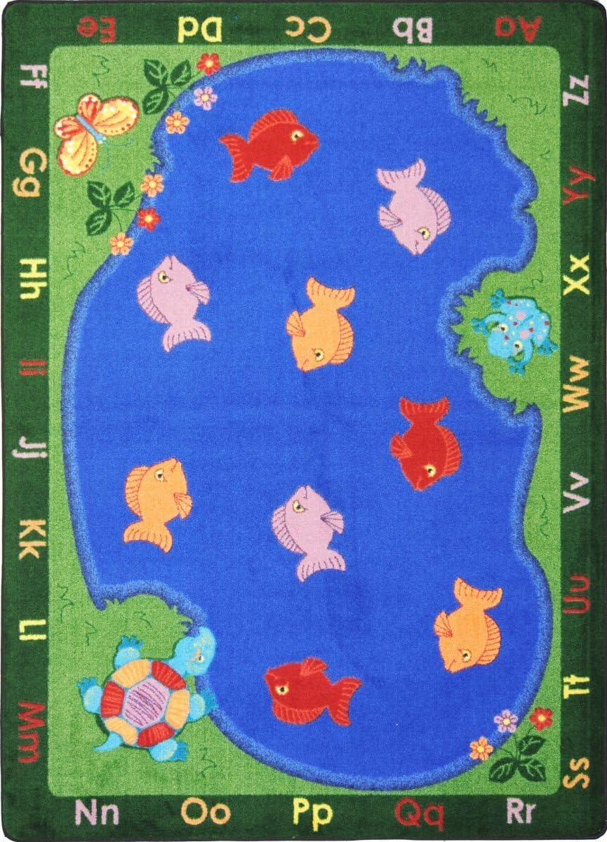 Joy Carpets Fishin' Fun Rug, Multi, 5'4" x 7'8" Oval