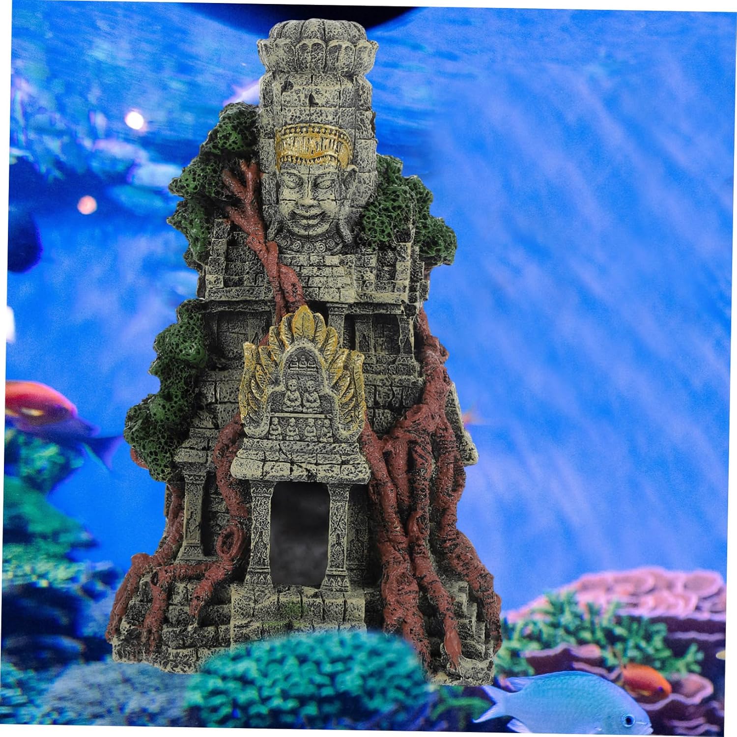 Abaodam 1Pc Resin Aquarium Temple Decoration Fish Tank Decor and Hideout for Shrimp Fish Durable Landscaping Ornament Easy to Clean for Aquascaping and Natural Aquarium