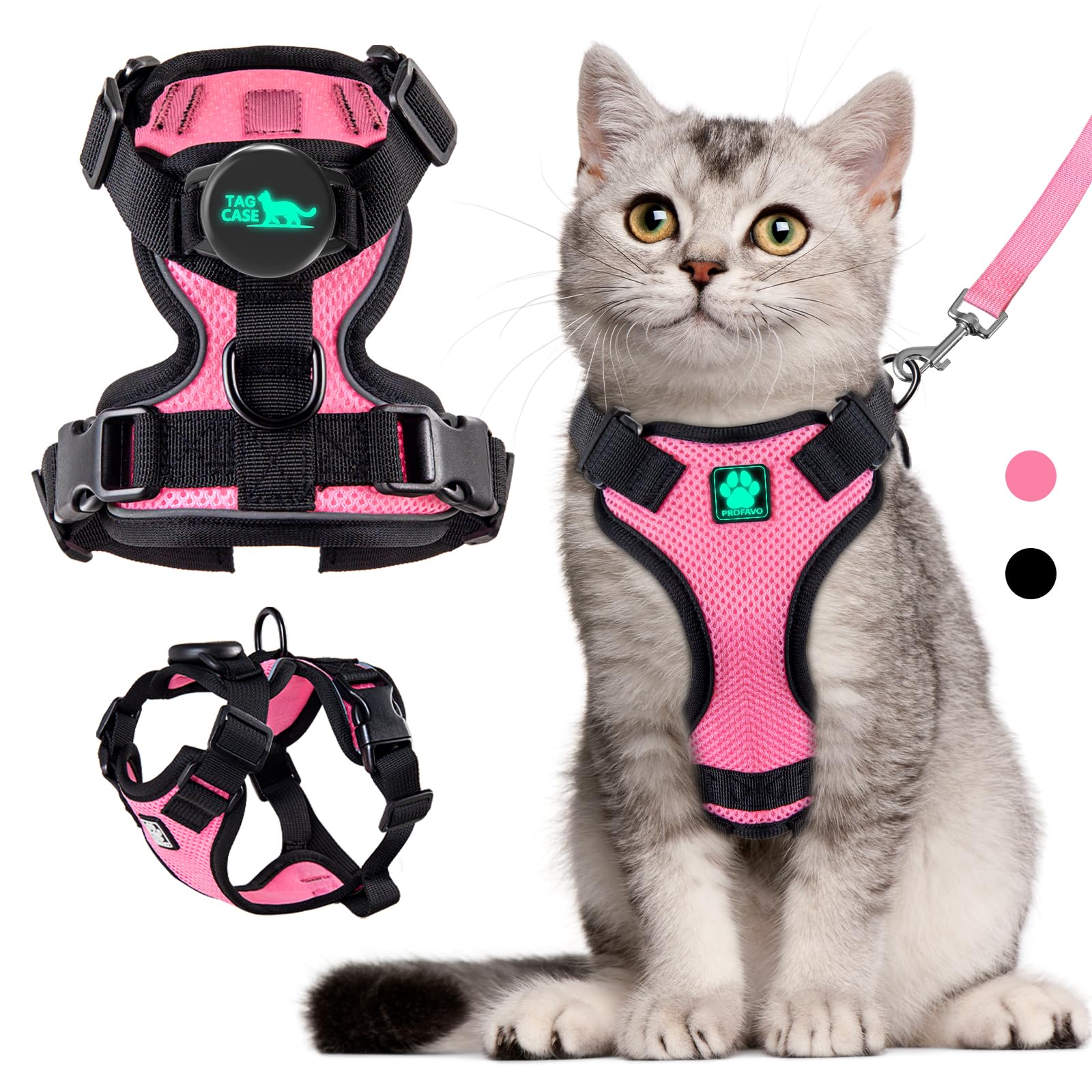 Cat Harness and Leash for Walking,Airtag Cat Harness and Leash Set with Integrated Hidden type Air Tag Holder,Escape Proof Reflective Adjustable Vest
