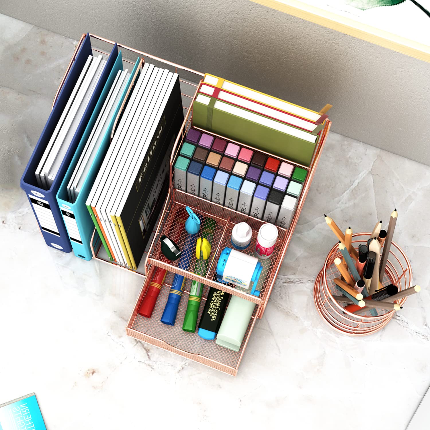 Bureau-organizer, 3-delige bureau-organizer en accessoires, multifunctionele bureau-organizer van metaal met pennenhouder en clipset voor kantoor, school en thuis