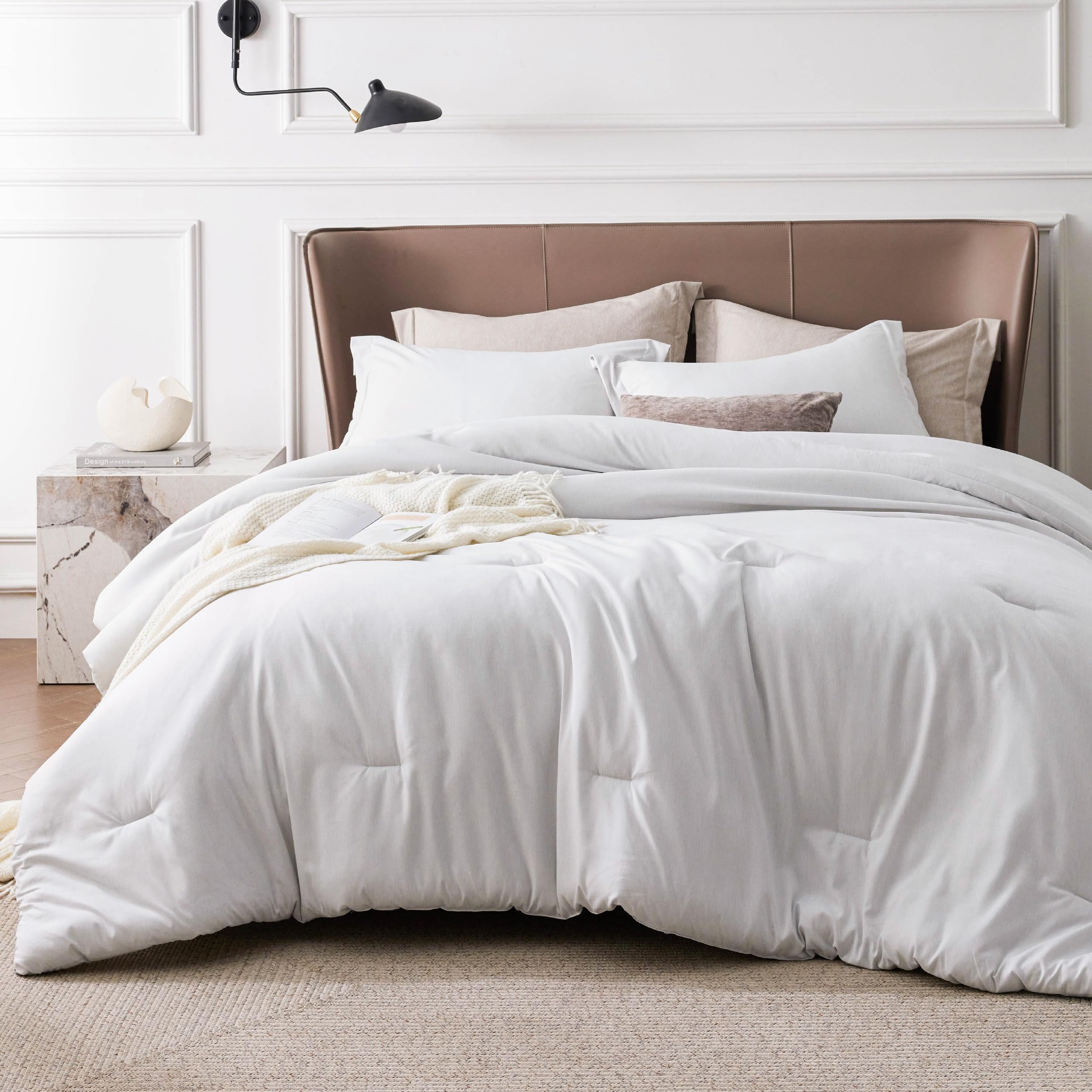 Photo 1 of ** HAS SOME STAINS ** Bedsure King Size Comforter Set - Grayish White Soft Bedding for All Seasons, Cationic Dyed Bed Set, 3 Pieces, 1 King Size Comforter (104"x90") and 2 Pillow Shams (20"x36"+2")