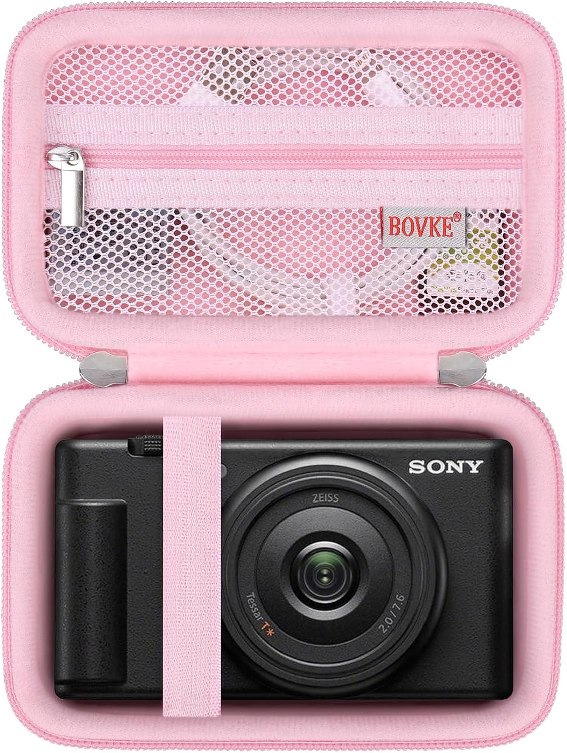 BOVKE Protective Case for Sony ZV-1F / ZV-1 / ZV-1 II Vlog Camera for Content Creators and Vloggers, Sony ZV1 Digital Camera Hard Carrying Bag with Mesh Pocket for Cales, Battery, SD Cards, Pink
