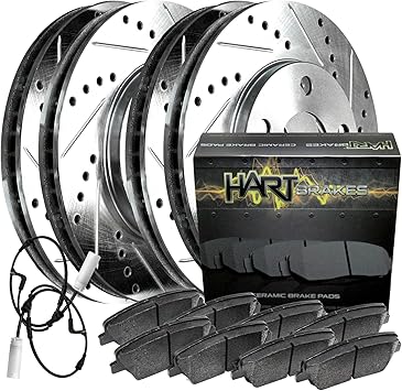 Hart Brakes Front and Rear Brake Kit For 2000 BMW 323i, 328Ci; 2001-2006 BMW 325Ci; 2001-2005 BMW 325i; 1999-2000 BMW 328i| Drilled and Slotted Brake Rotors| Semi Metallic Brake Pads and Rotors Kit