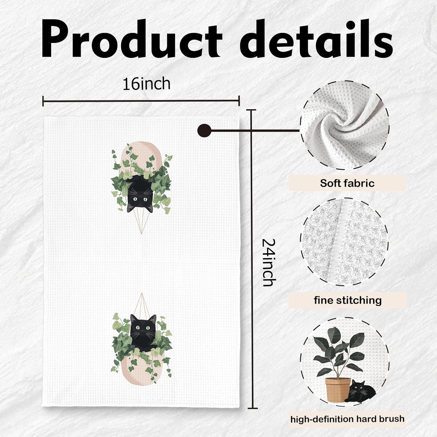 Funny Black Cat Kitchen Towels - Cat Lover Mom Lady Gifts for Women Hand Towel for Bathroom, Cottagecore Farmhouse Botanical Black Kitten Hand Tea Towel for Bathroom Kitchen, 16x24inch - Image 7