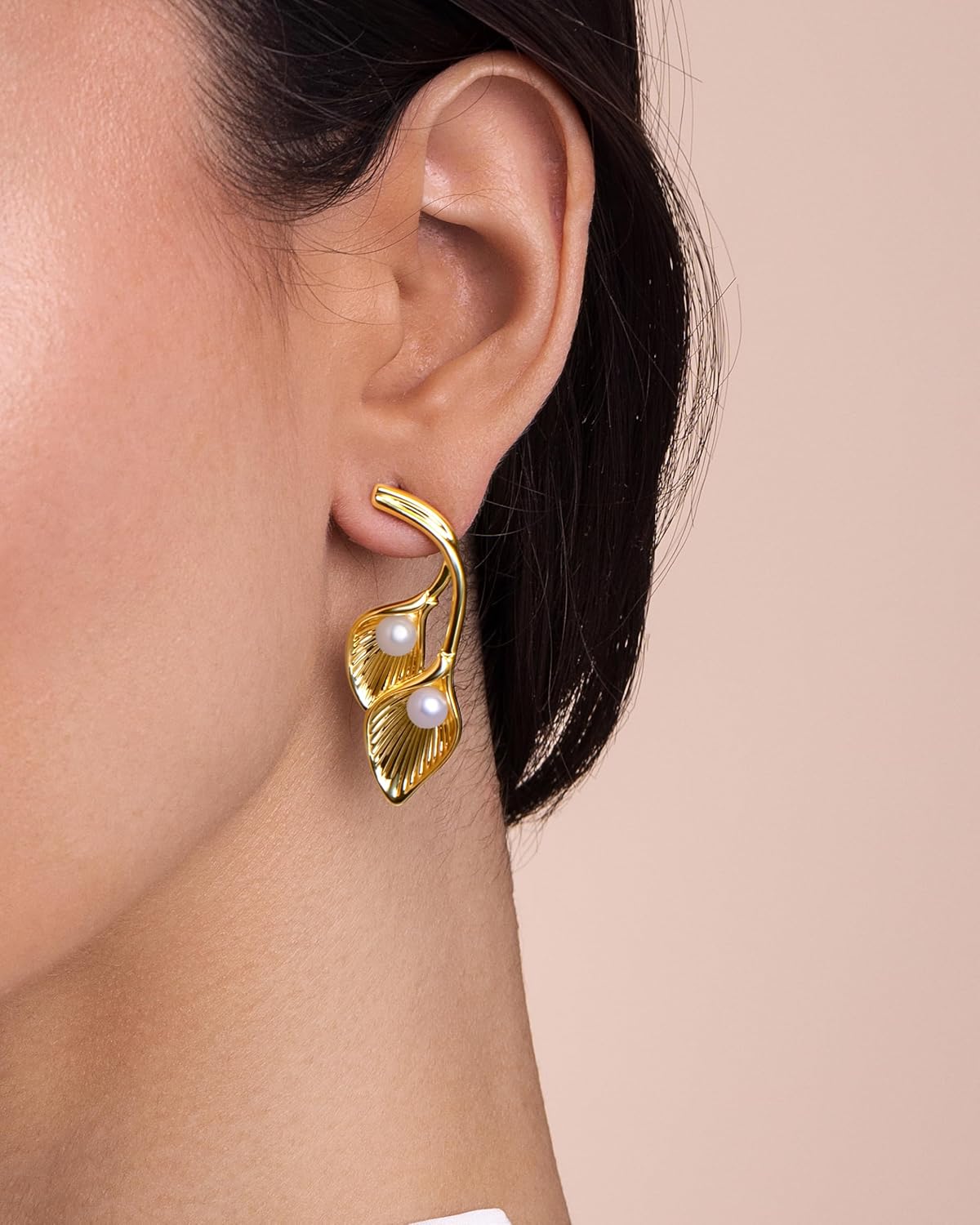 18K Gold Plated Two Tone Dangle Statement Earrings for Women by SNGIA, Handmade Trendy Summer Leaf Flower Floral Boho Jewelry Gifts, Thin Beachy Vintage Plant Fashion Drop Accessories, Vintage Nickle Free Floral Dangling Earrings. - Image 3