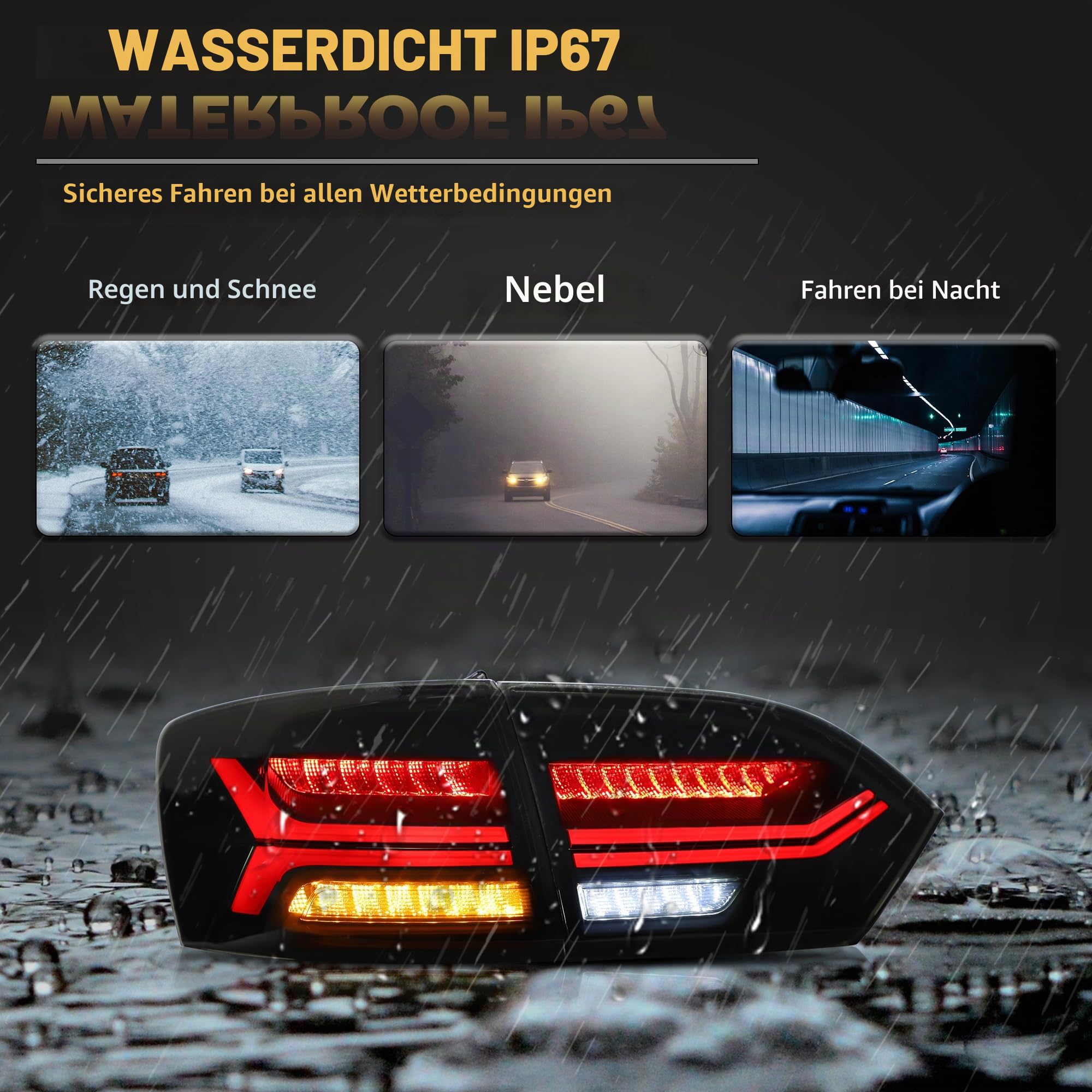 VLAND Rückleuchten kompatibel für Jetta 6 Jetta MK6 2011–2014 Limousine [nicht für GLI/Facelift 2014], mit E-Prüfzeichen, 1 Satz Fahrer- und Beifahrerseite - Schwarz