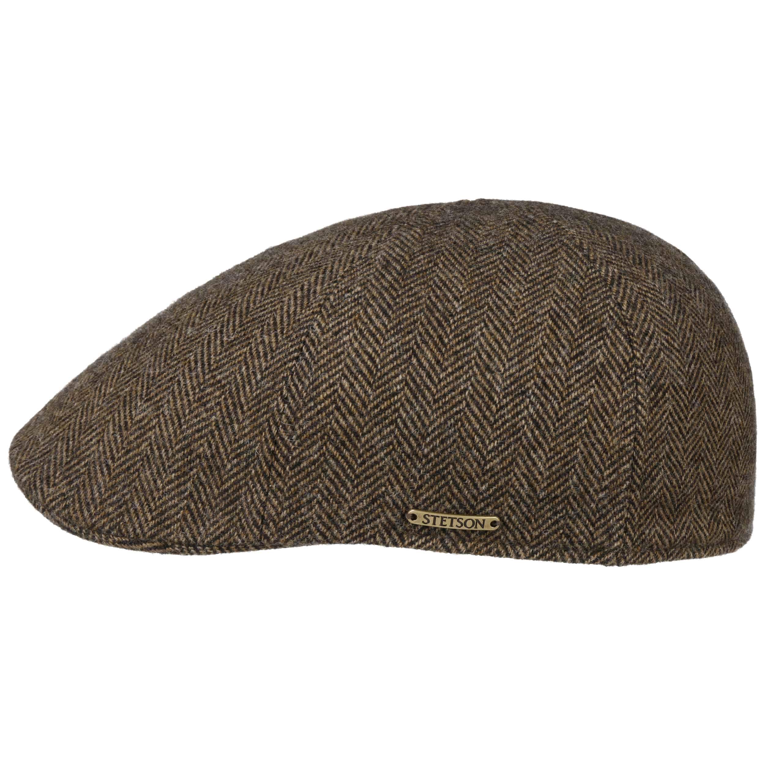 Stetson Men's Brown-Black Texas Wool Flat Cap Herringbone Slim Fit Autumn Winter