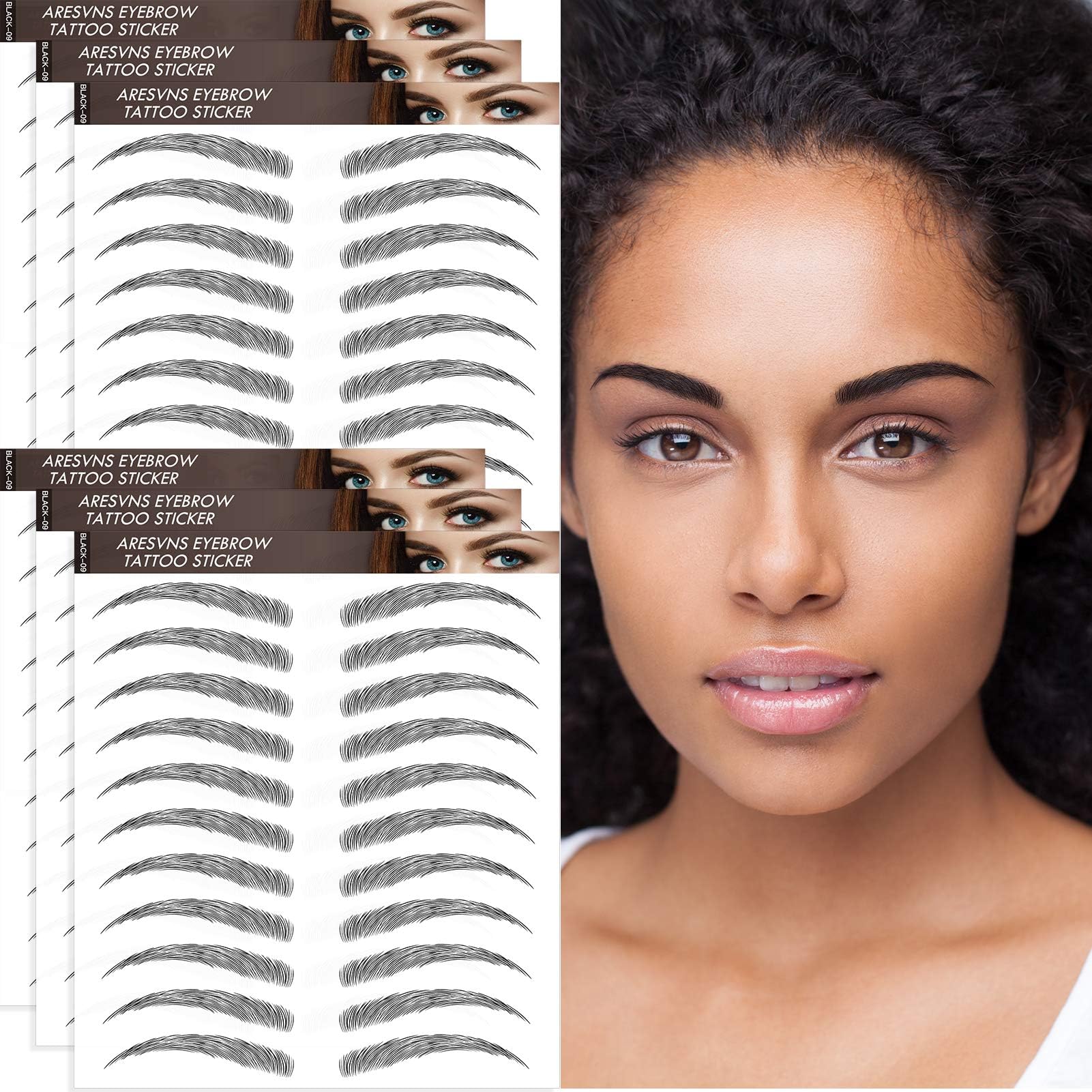 Aresvns Black Eyebrow Tattoo 66 Pairs! Newly Improved 4D Realistic Fake Eyebrows Waterproof and Long-Lasting 3-5 Days,Eyebrows Tattoo Sticker,Popular Brow Makeup Transfers Sticker Christmas Gift