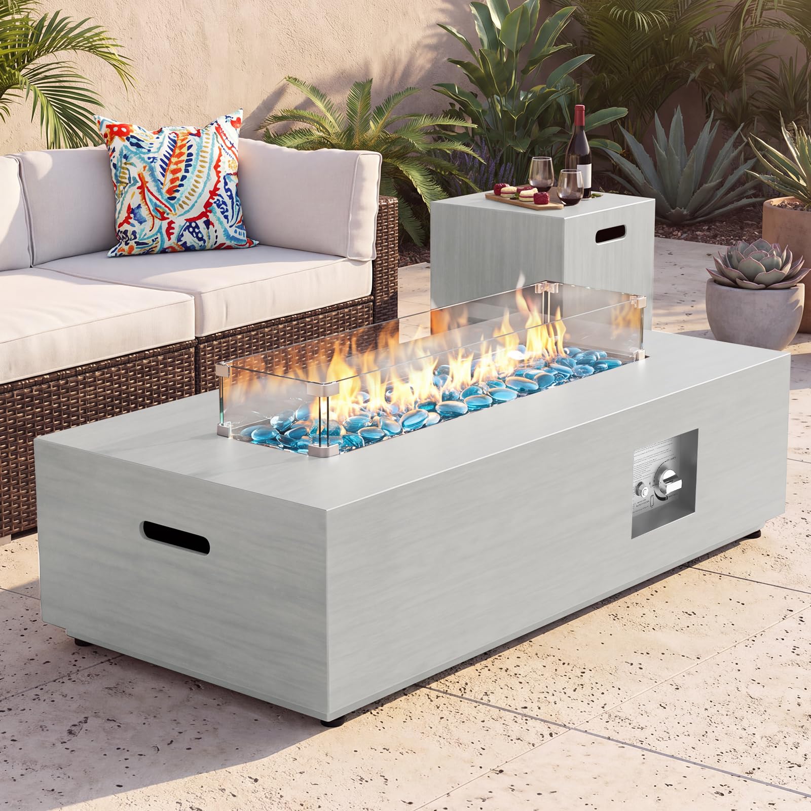 Sunpeak 42" Rectangular Outdoor Propane Fire Pit Table for Outside Patio