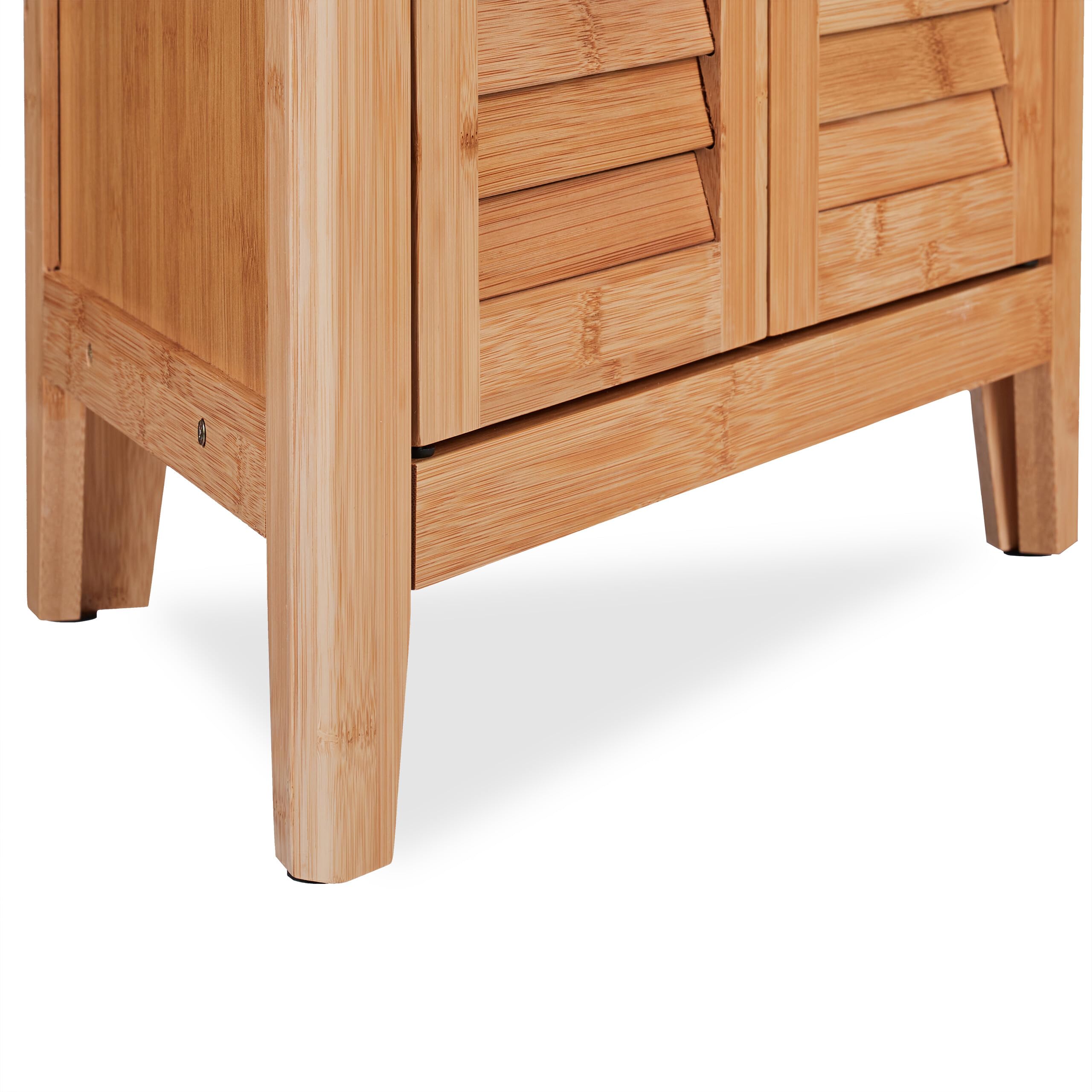 Relaxdays Mobile Angolare Bagno, Armadietto in bambù da Terra, HLP: 92x58x30 cm, Mobiletto a 2 Ante da Cucina, Marrone