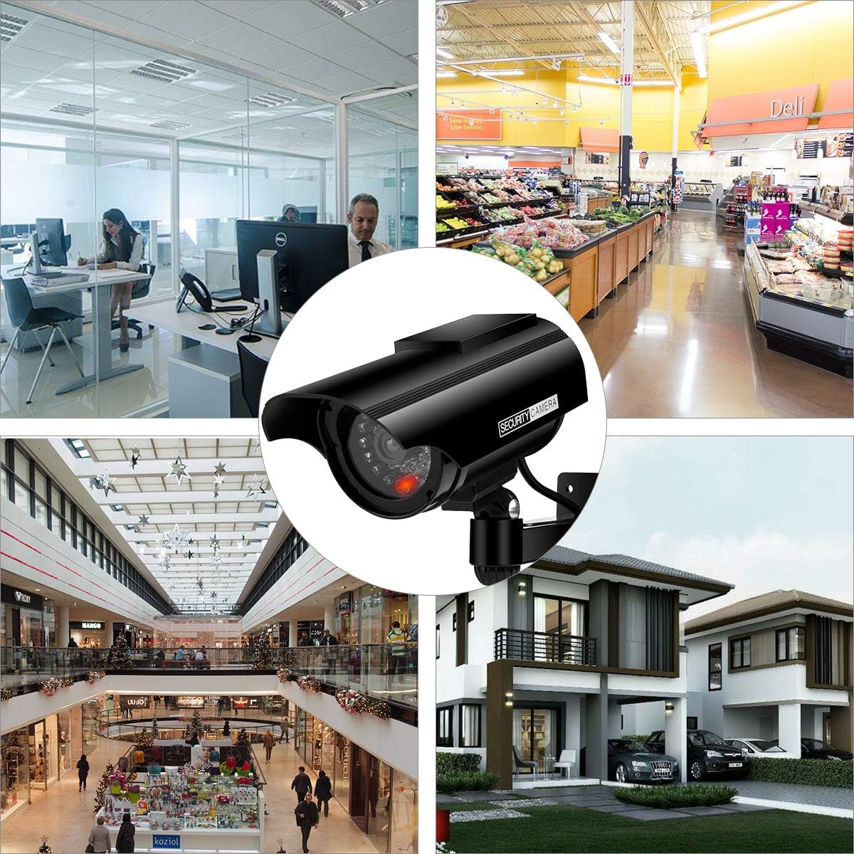 Fake Dummy Imitation CCTV Security Camera, Fake Solar Powered Surveillance Camera with Flashing LED Light Bullet Shape, Dummy CCTV Camera Outdoor Indoor Use for Homes & Business