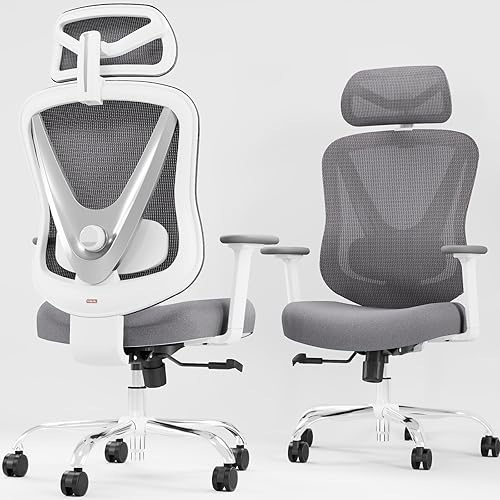 Miniatura 6 de Silla de oficina ergonómica de malla, soporte lumbar ajustable 3D y reposabrazos 3D, respaldo en forma de V, silla de escritorio ajustable para