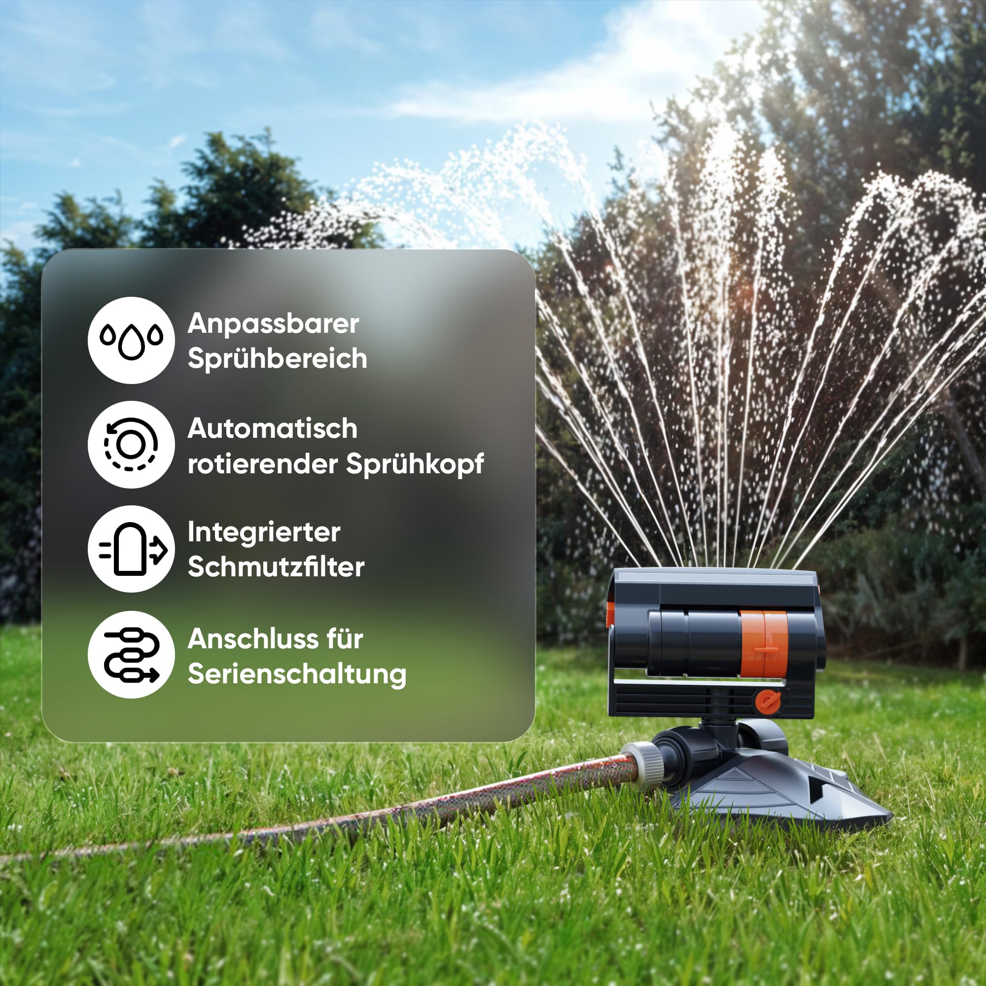 Björn&Schiller Rasensprenger, Oszillationssprinkler, Viereckregner für kleine und große Flächen, Bewässerungssystem mit Filter, ABS-Kunststoff, Rasenbewässerung und Sprinkleranlage Garten