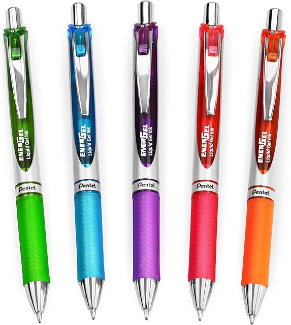 Pentel EnerGel XM BL77 - Retractable Liquid Gel Ink Pen - 0.7mm - 54% Recycled - Tropical Set of 5