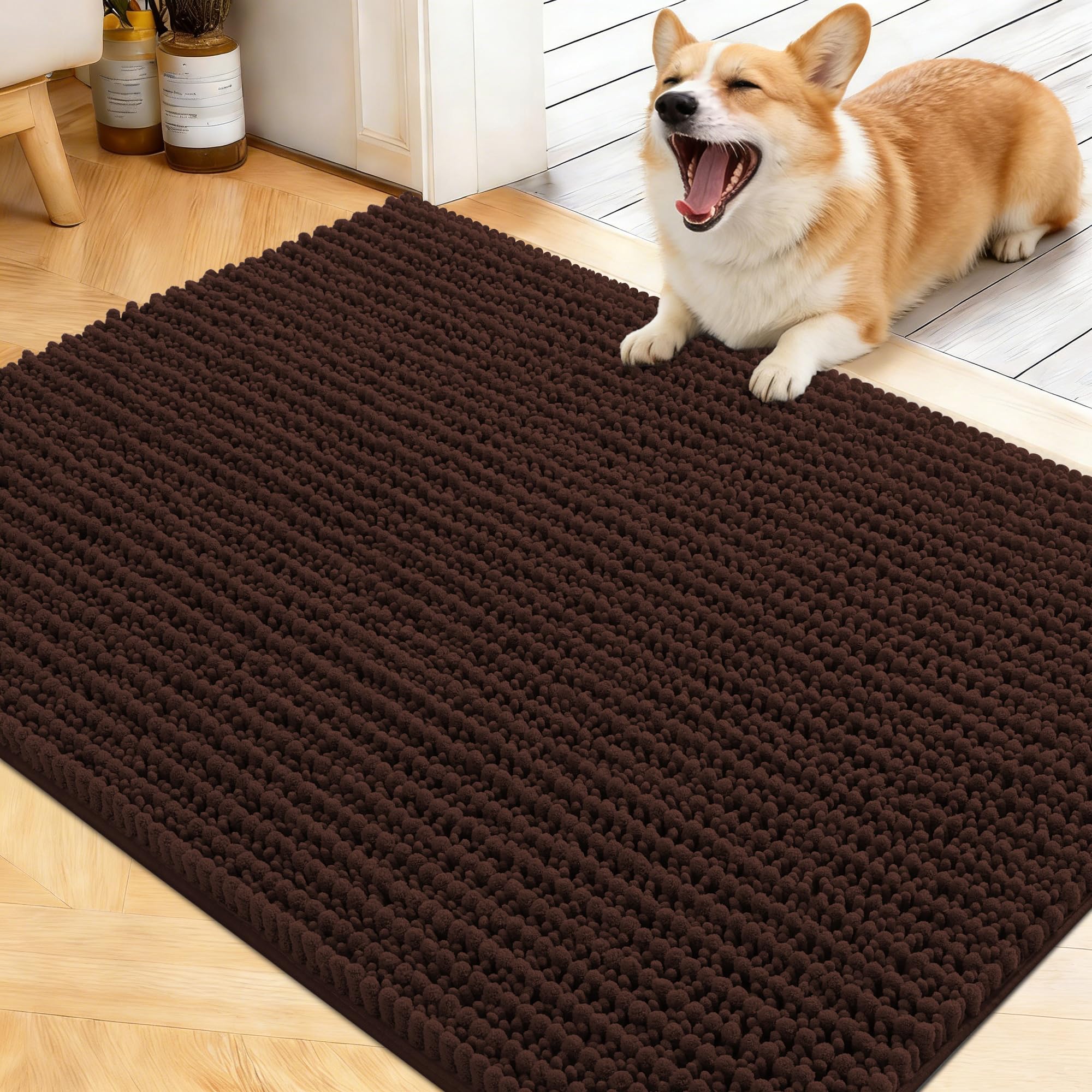 OLANLY Dog Door Mat for Muddy Paws 40x32, Ultra-Absorbent Chenille Mud Mat