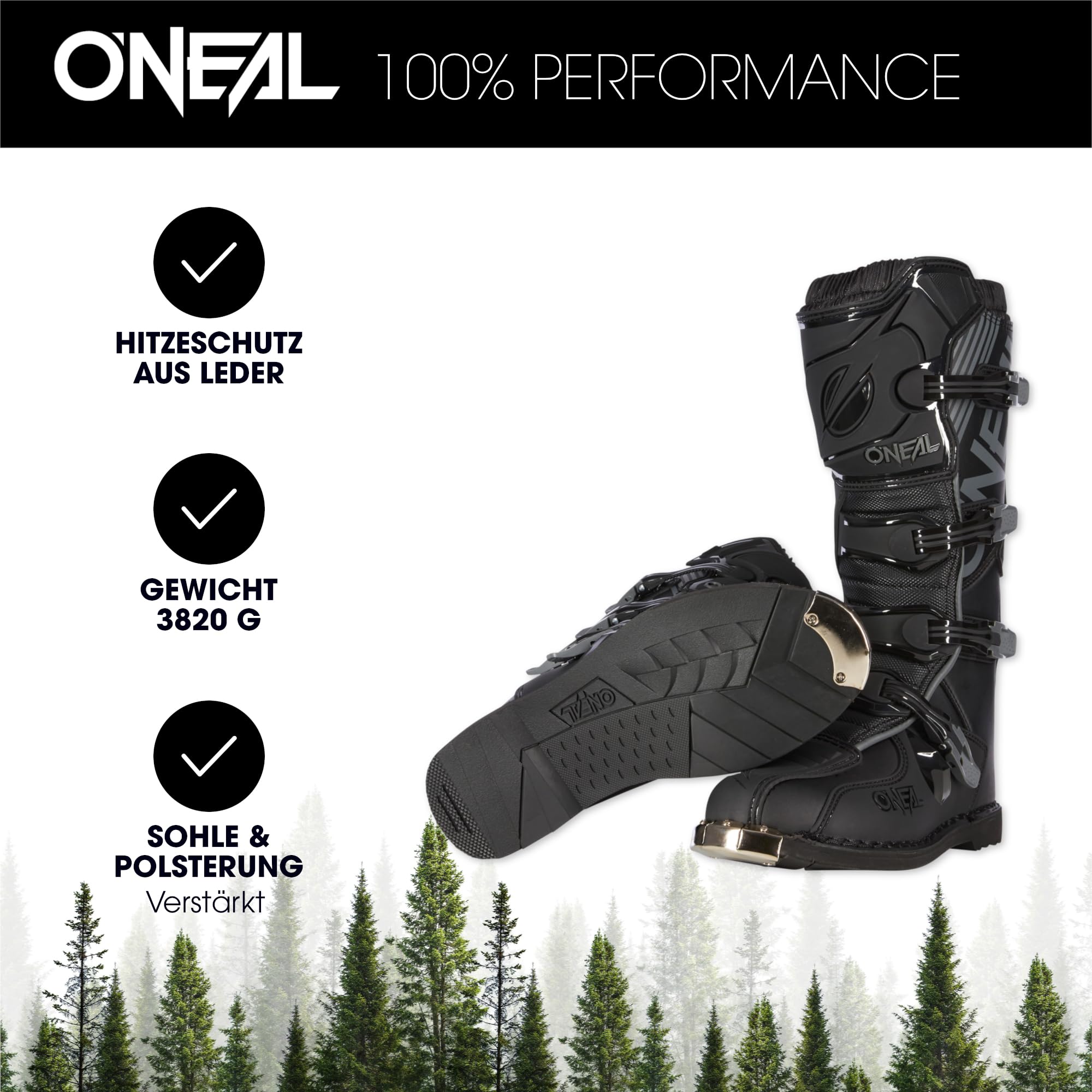 O'NEAL Motocross Stiefel TRIBUTE Boot I MX Enduro I Stabile Motorradschuhe Herren & Damen mit Sohlenschutz I Motorradstiefel ergonomisch I Schwarz I Größe 48/14