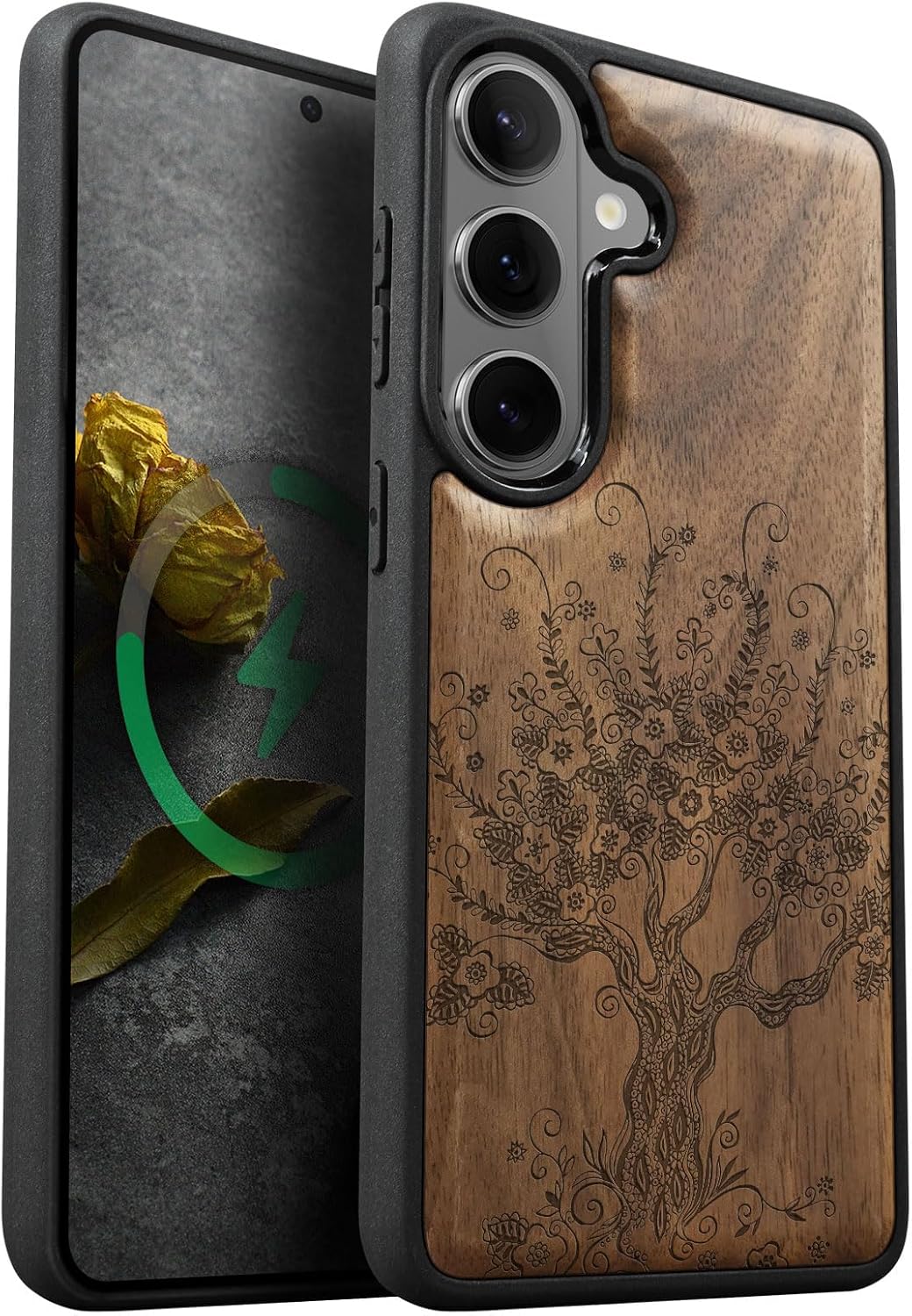 Carveit Magnetic Wooden Case for Galaxy S26+ Samsung S26 Plus Case, TPU Shockproof Cover & Wood Engraved, Compatible with MagSafe Wireless Chargers (The Enchanted Tree) Walnut